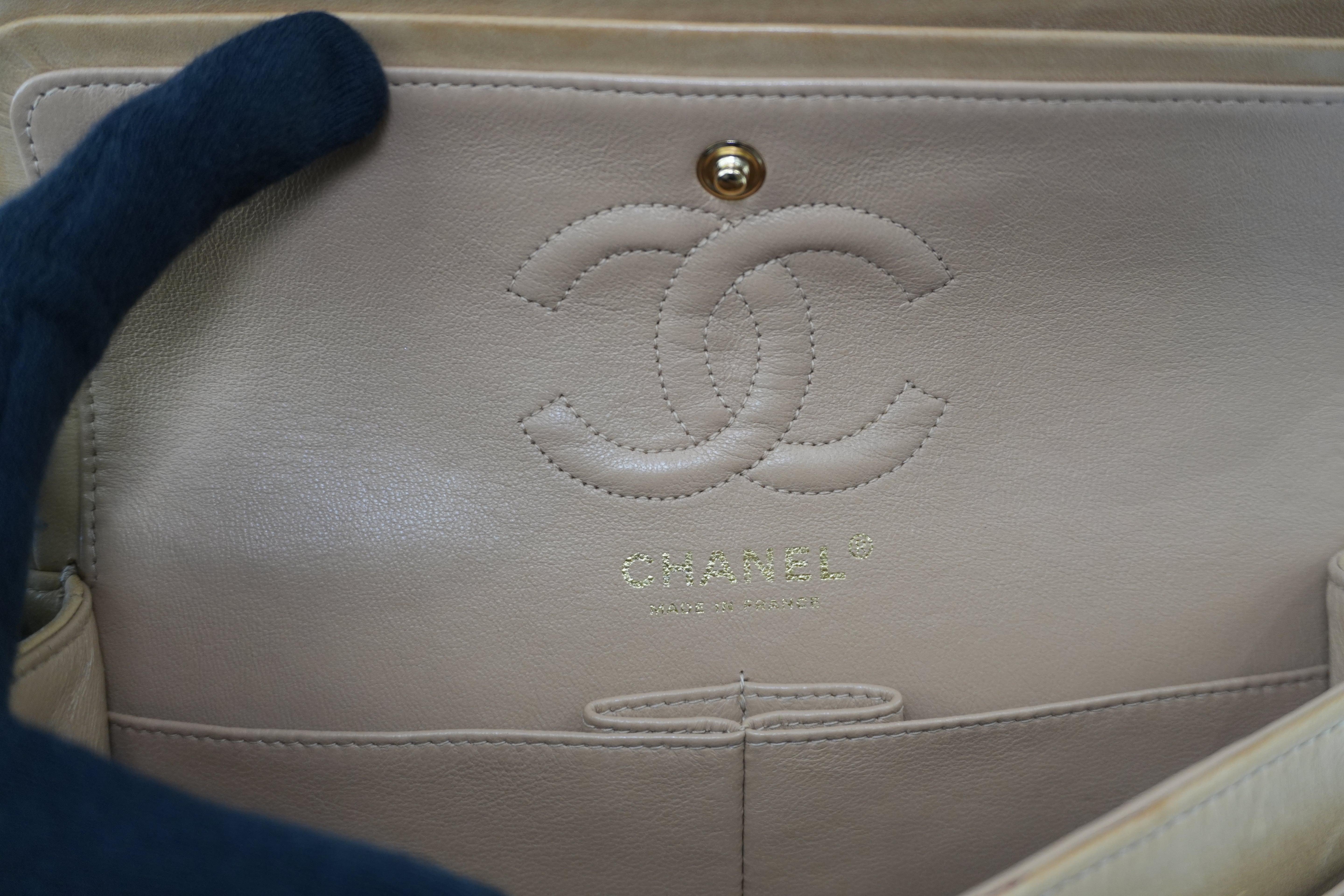 Chanel Matelasse Lamb Skin Chain Shoulder Bag Beige Used