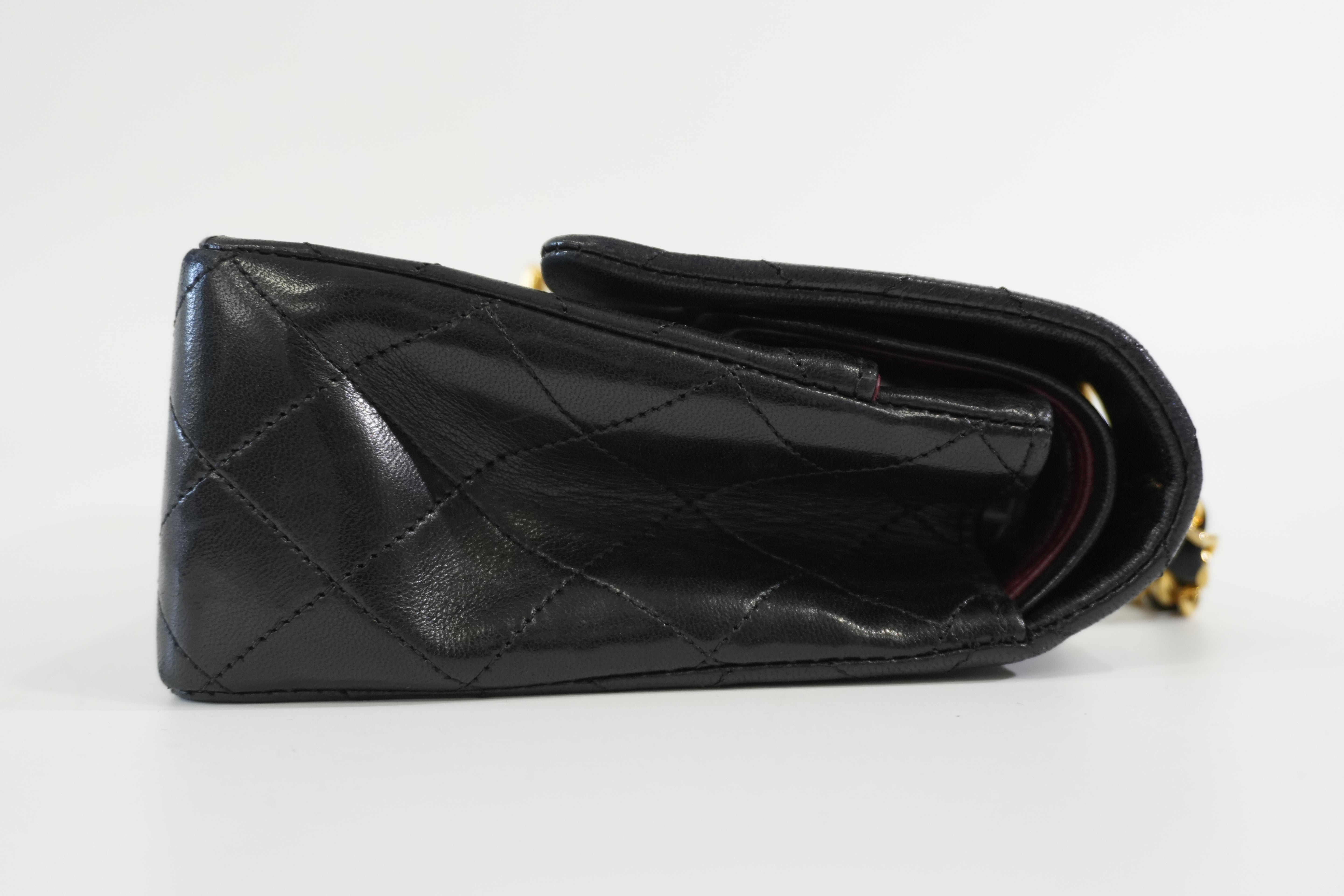 Pre-owned Chanel Lambskin Leather Double Flap Chain Shoulder Bag Black