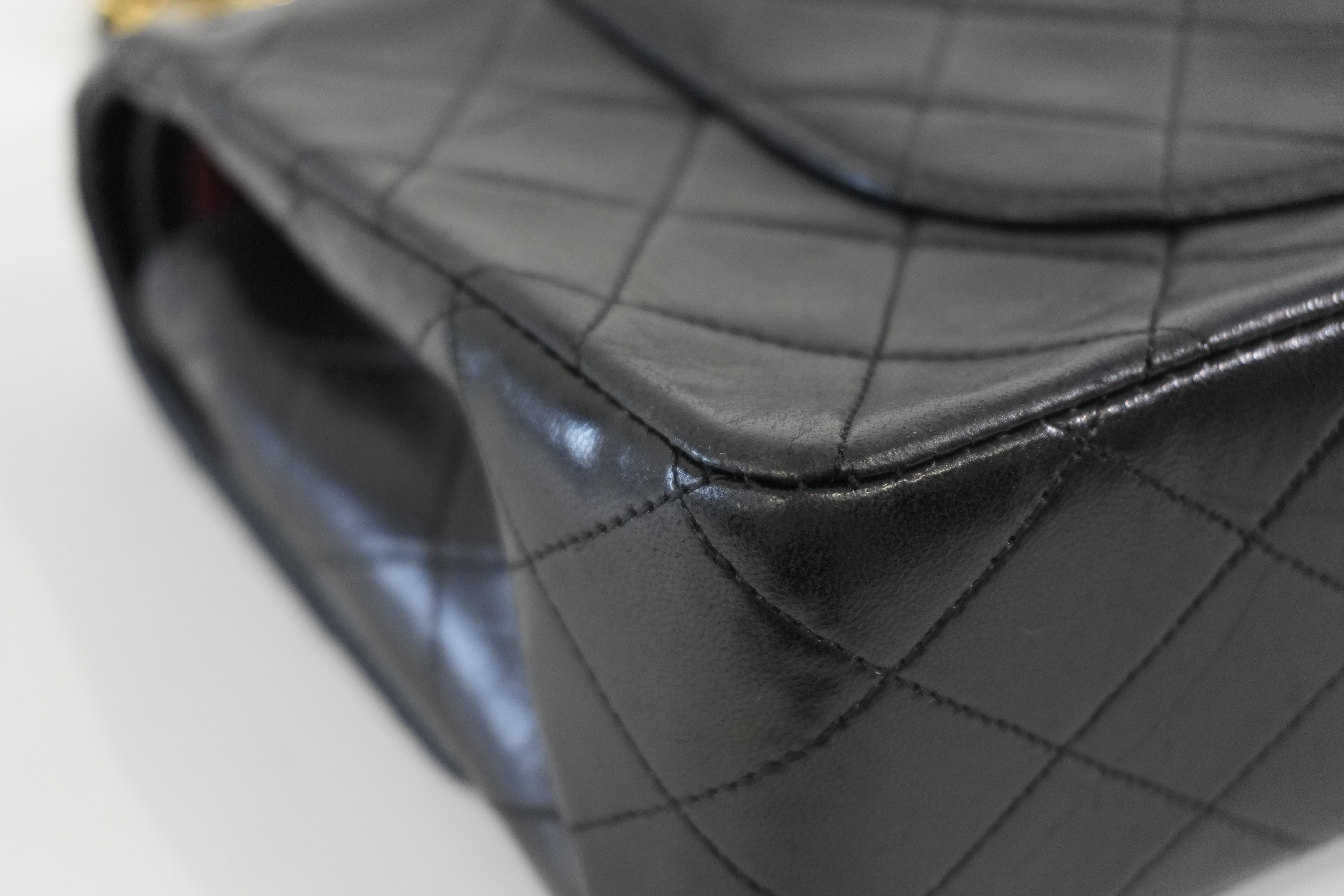 Pre-owned Chanel Lambskin Leather Double Flap Chain Shoulder Bag Black