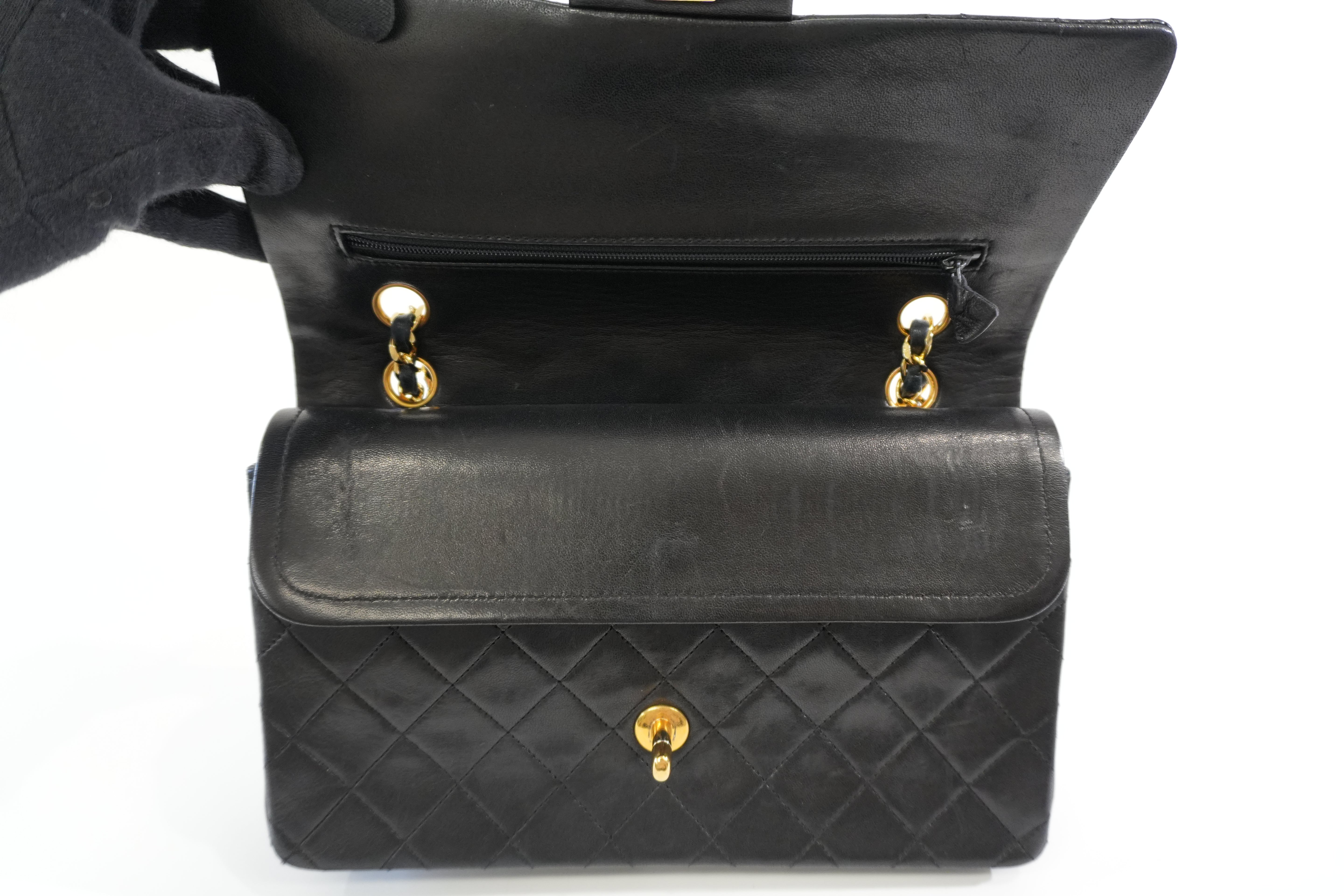 Pre-owned Chanel Lambskin Leather Double Flap Chain Shoulder Bag Black