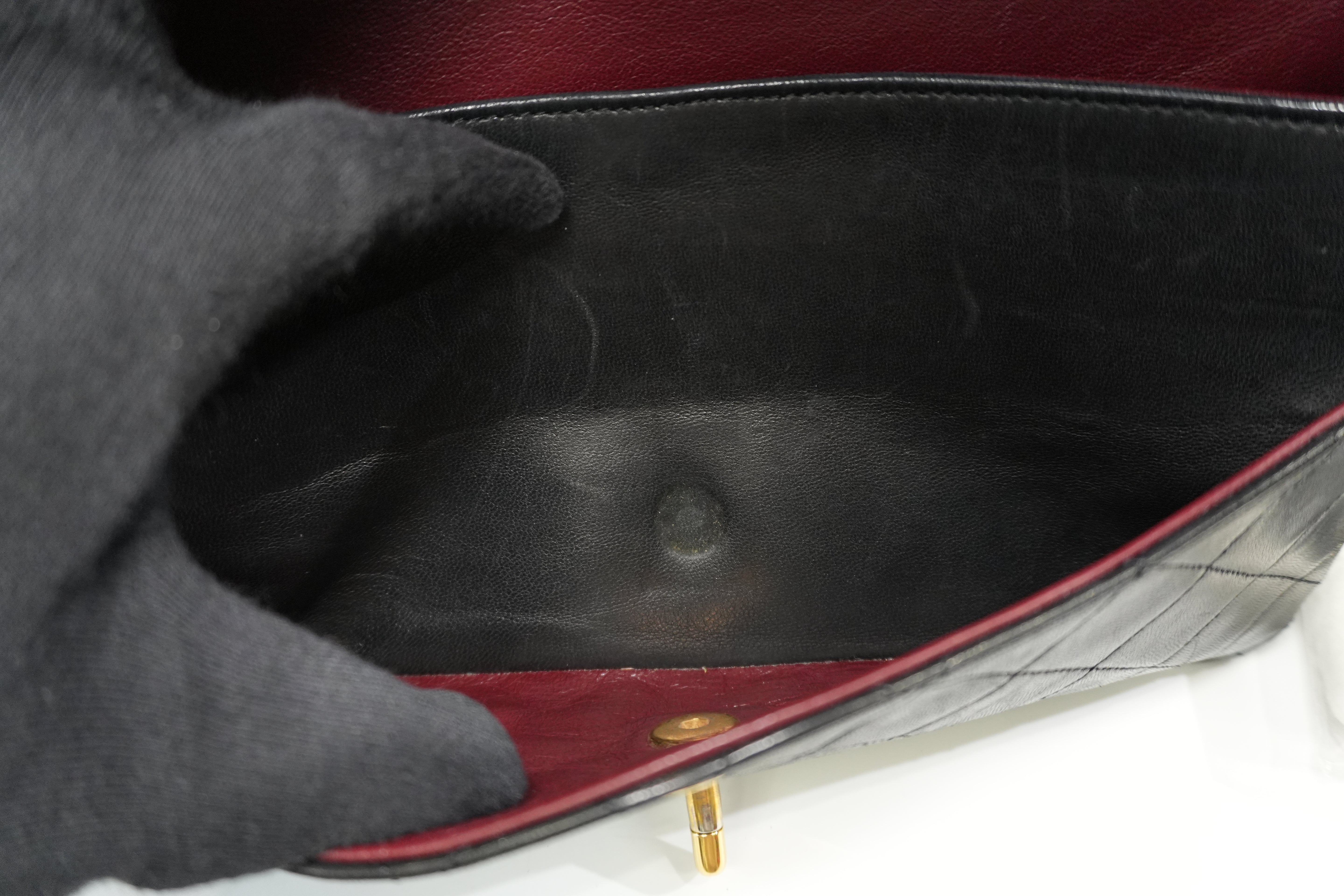 Pre-owned Chanel Lambskin Leather Double Flap Chain Shoulder Bag Black