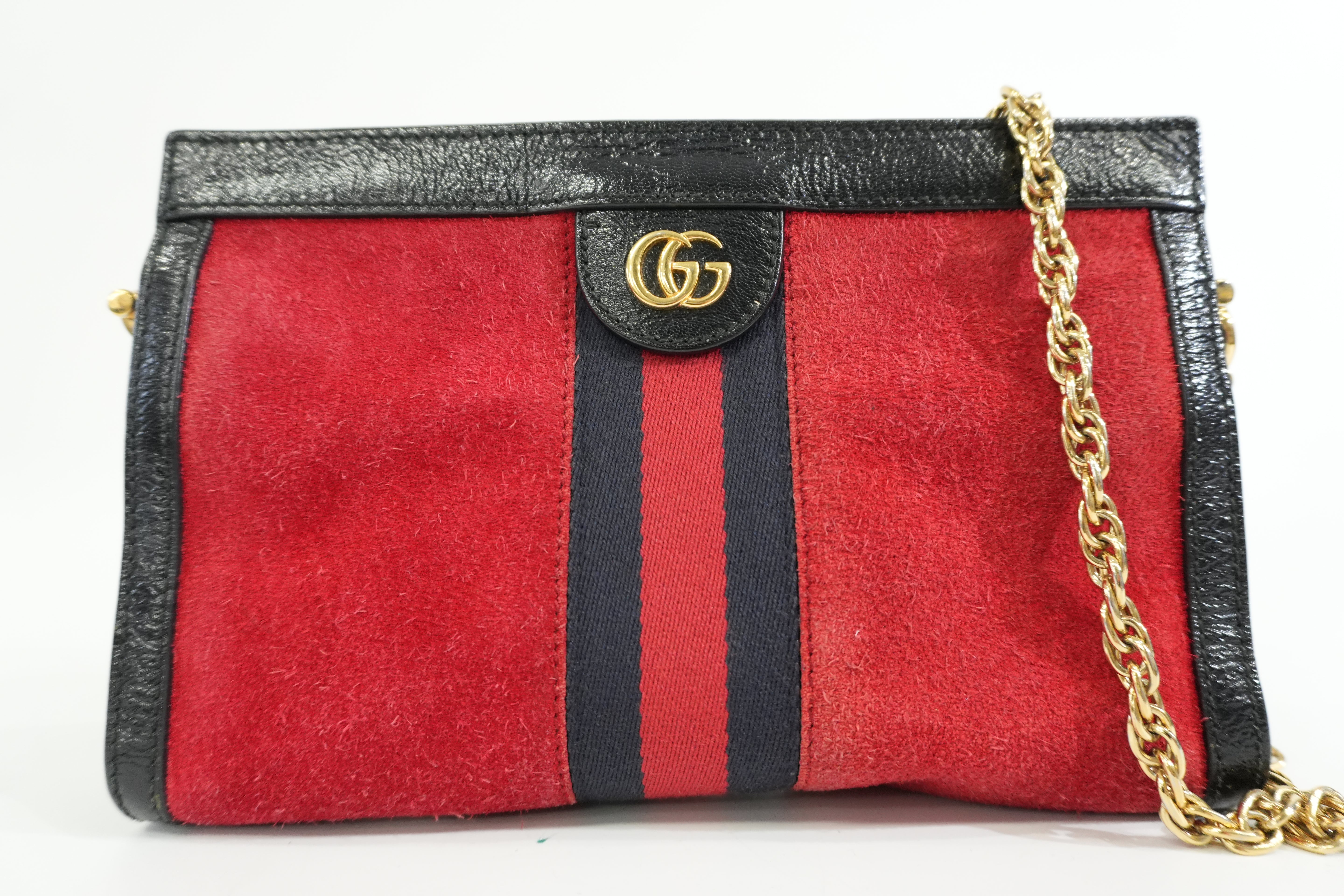 Pre-owned Gucci Suede Leather Chain Shoulder Bag Red