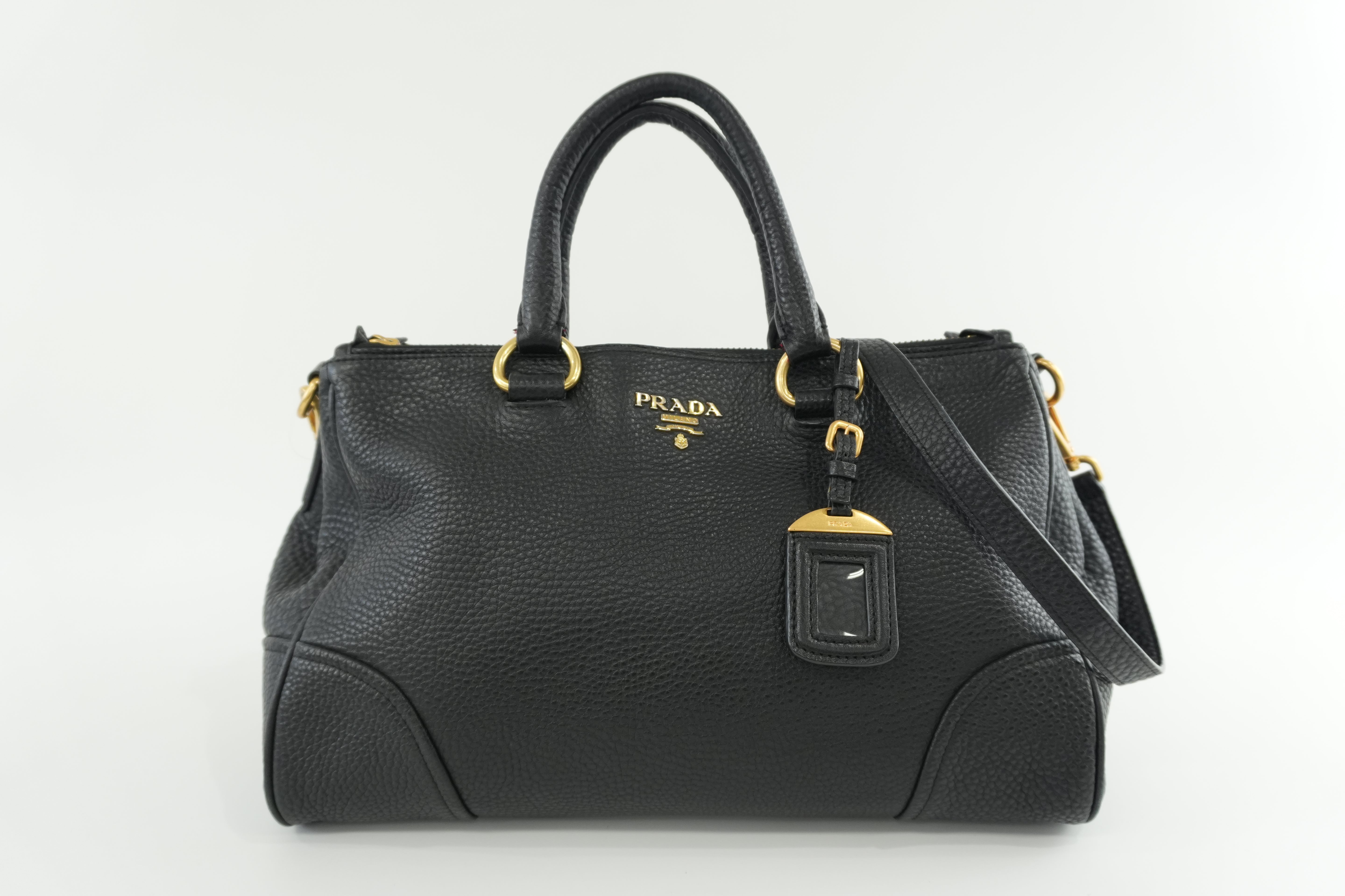 Pre-owned Prada Leather Two Way Shoulder Tote Bag Black