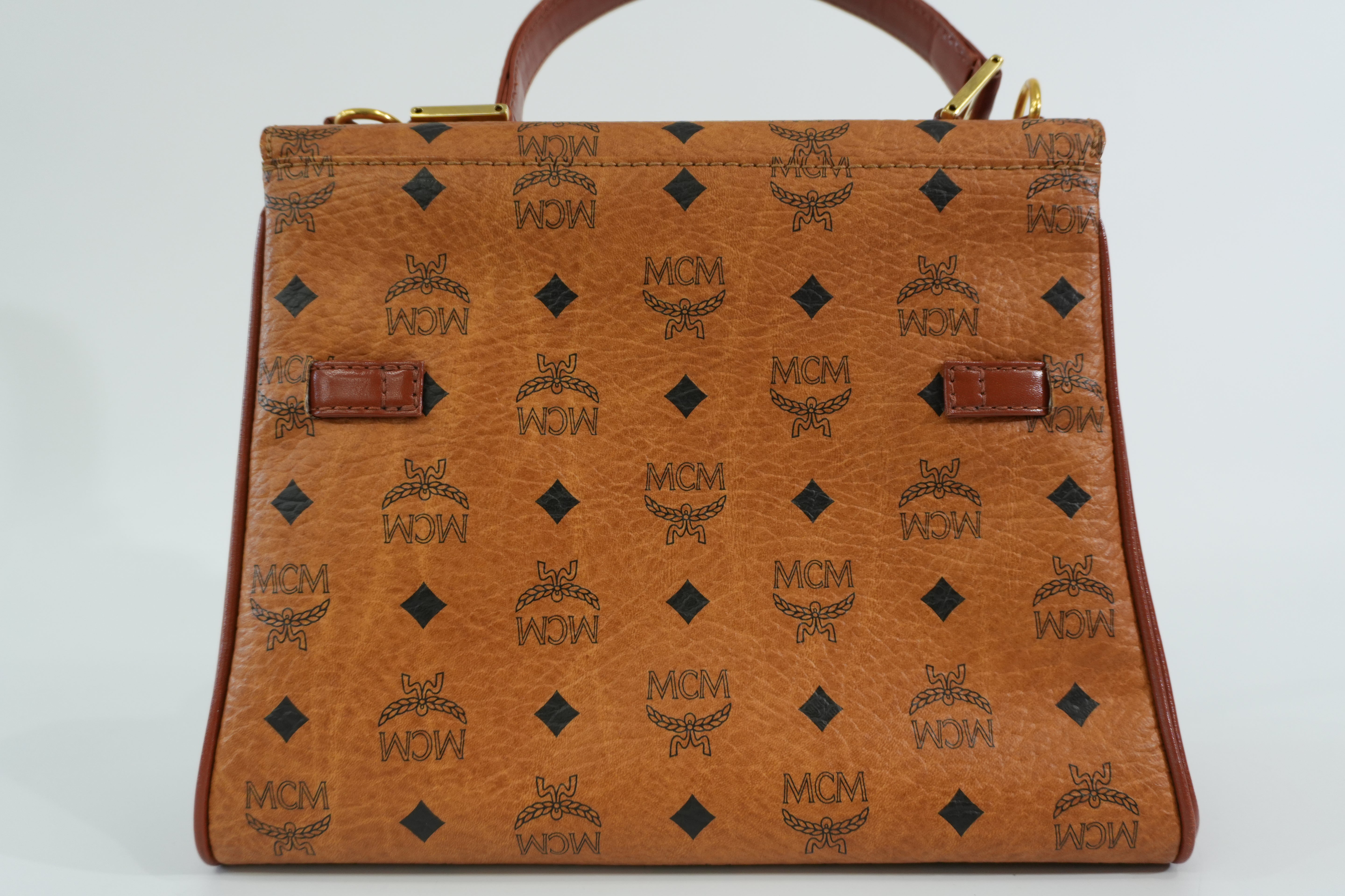 Pre-owned MCM Visetos Top Handle Handbag Cognac