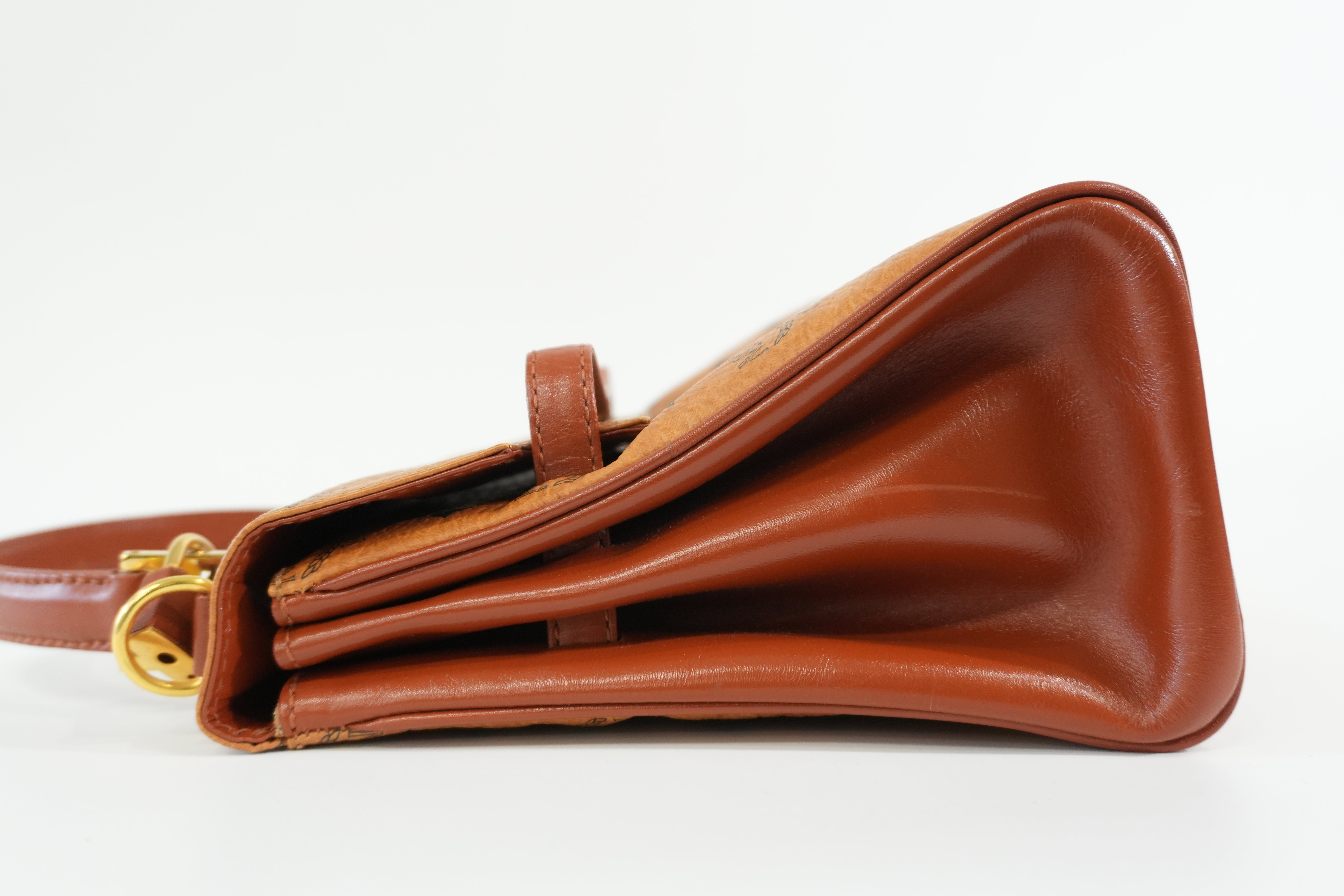 Pre-owned MCM Visetos Top Handle Handbag Cognac