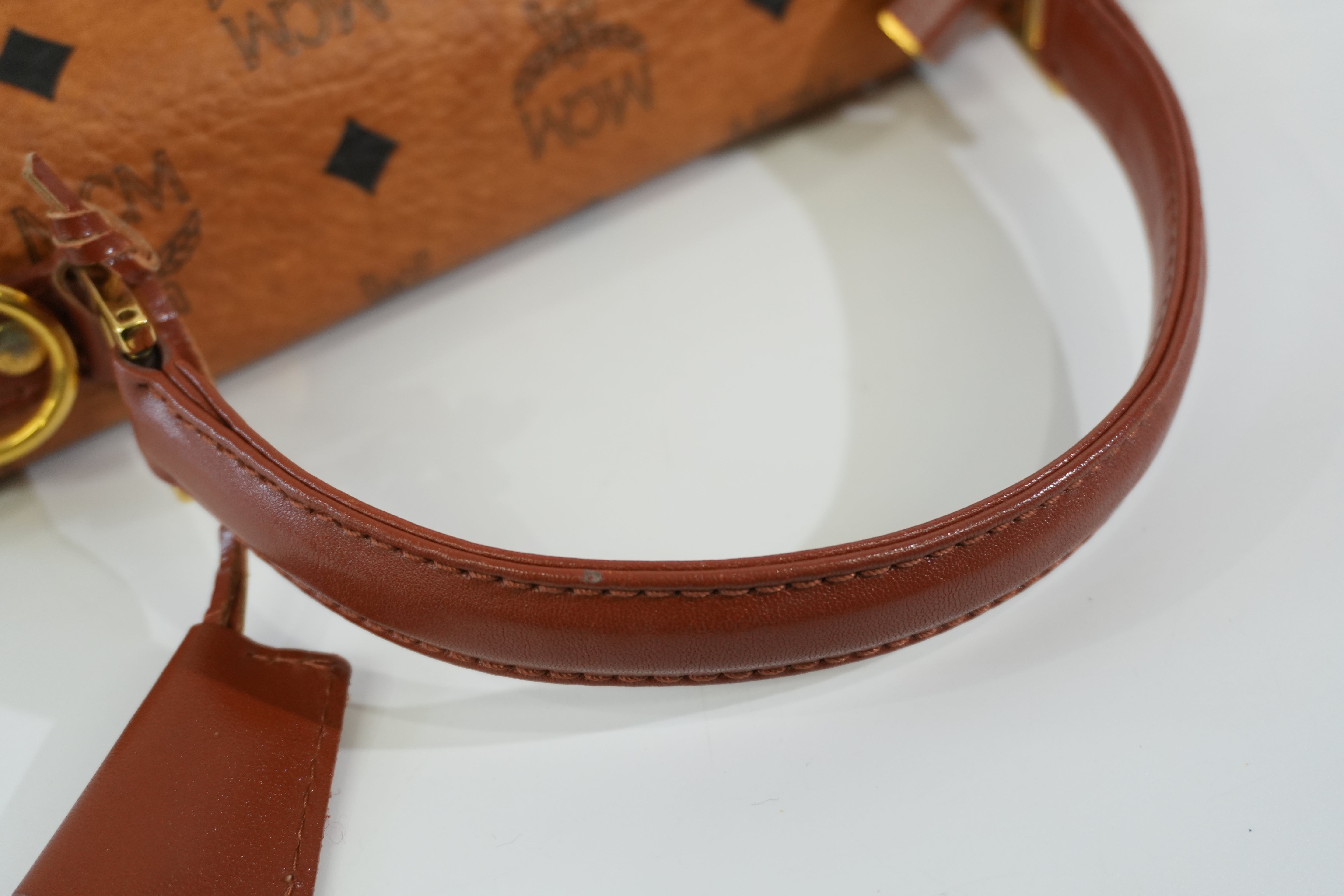 Pre-owned MCM Visetos Top Handle Handbag Cognac