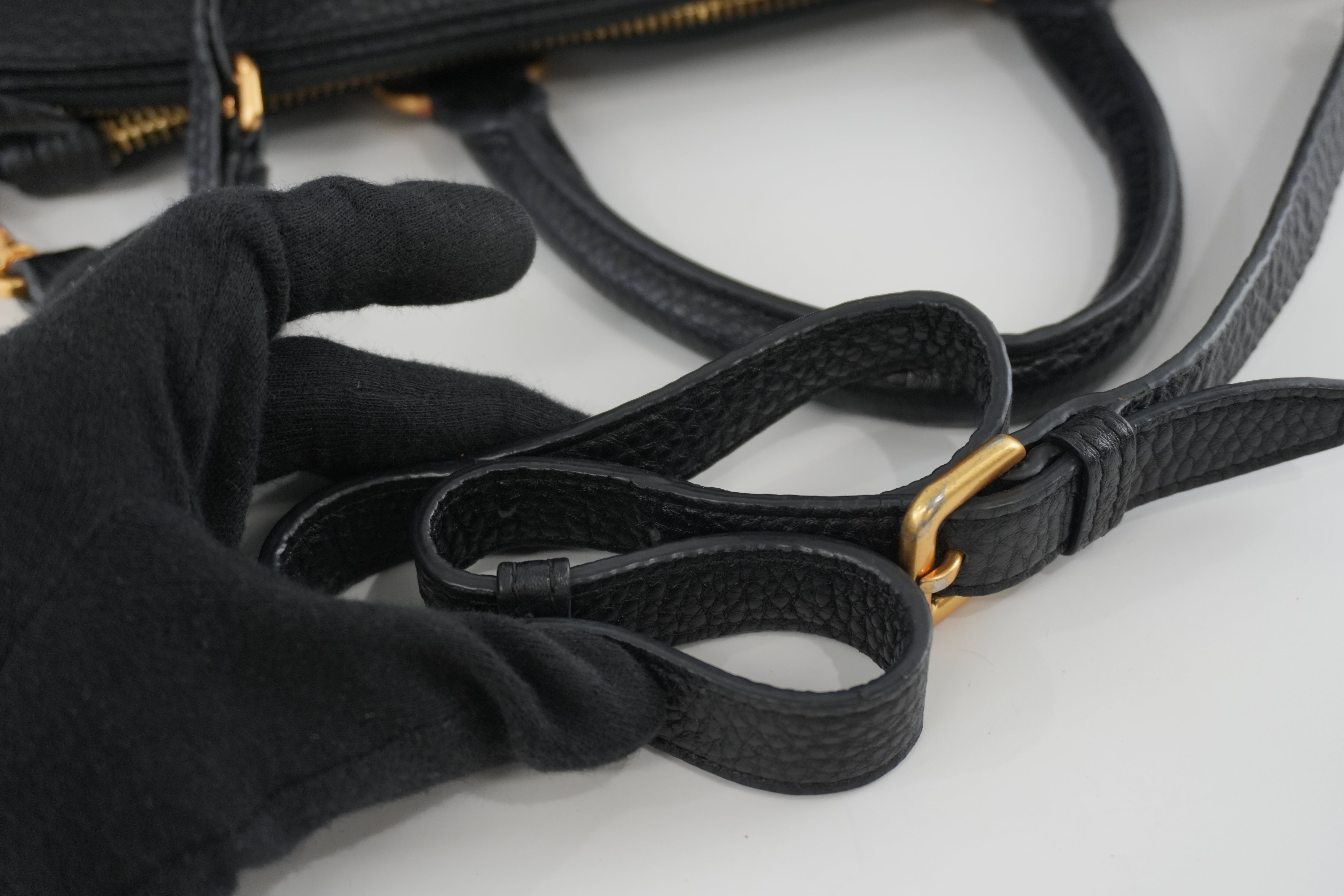 Pre-owned Prada Leather Two Way Shoulder Tote Bag Black