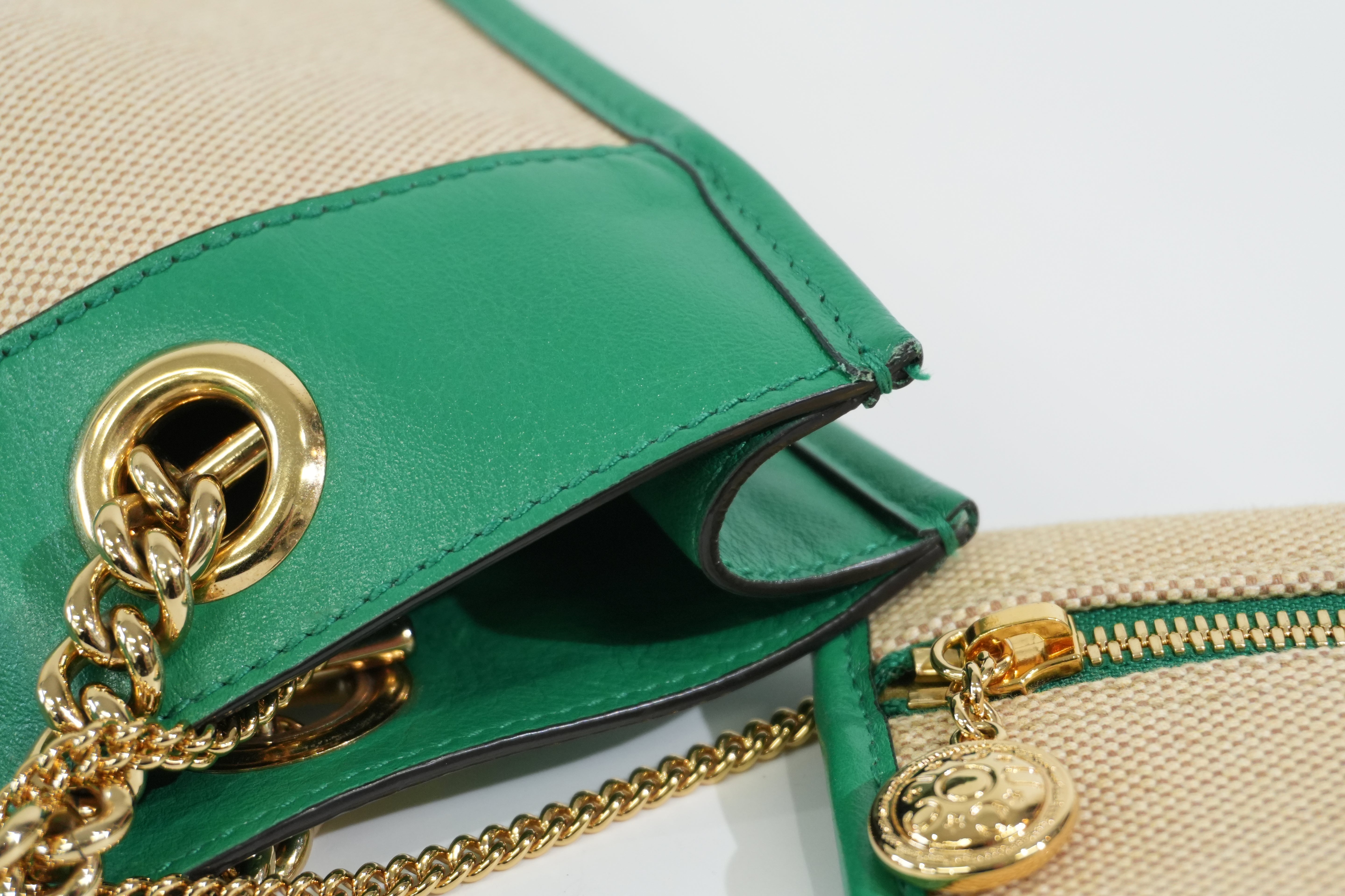 Pre-owned Gucci Rajah Tote Bag Ivory and Green