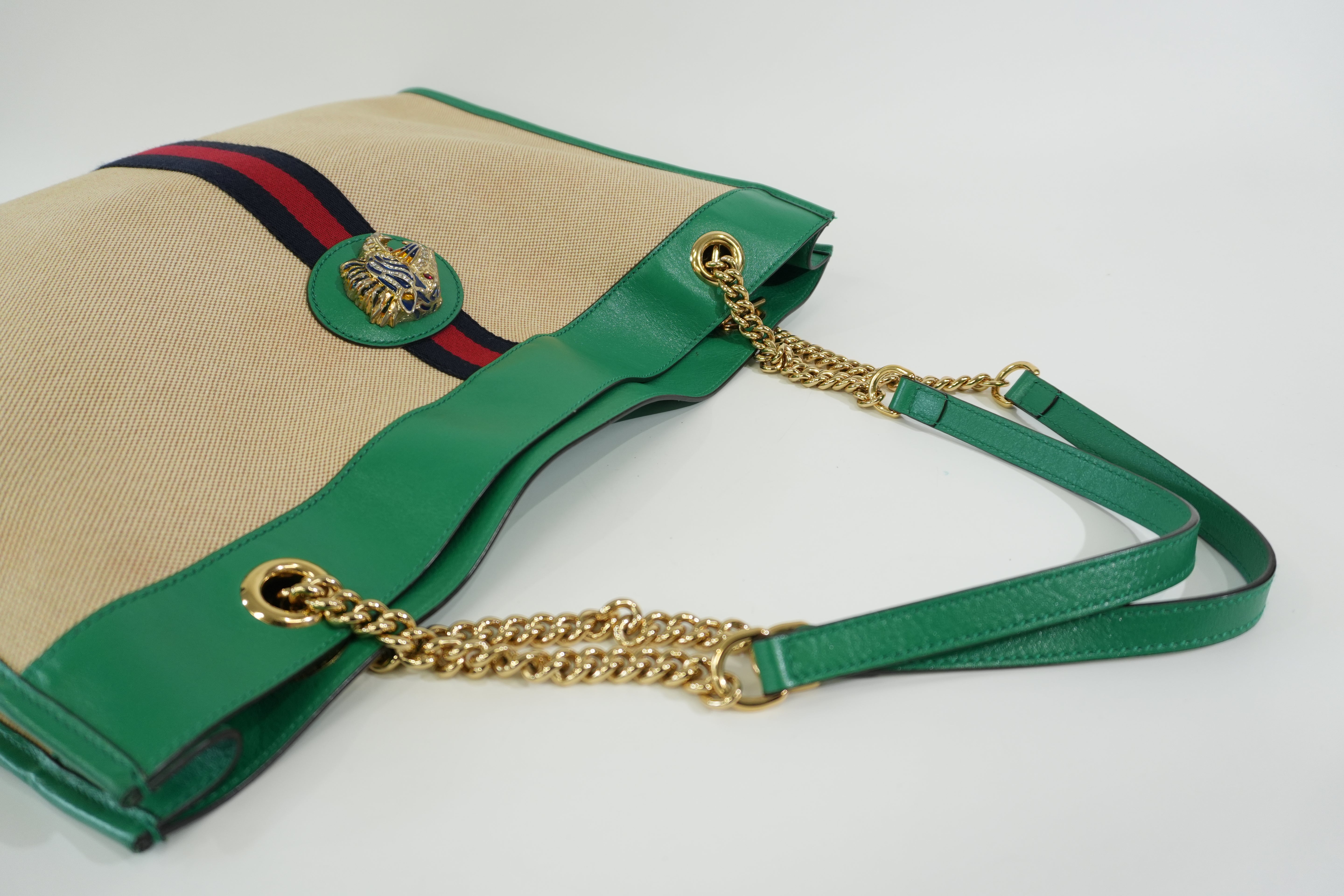 Pre-owned Gucci Rajah Tote Bag Ivory and Green