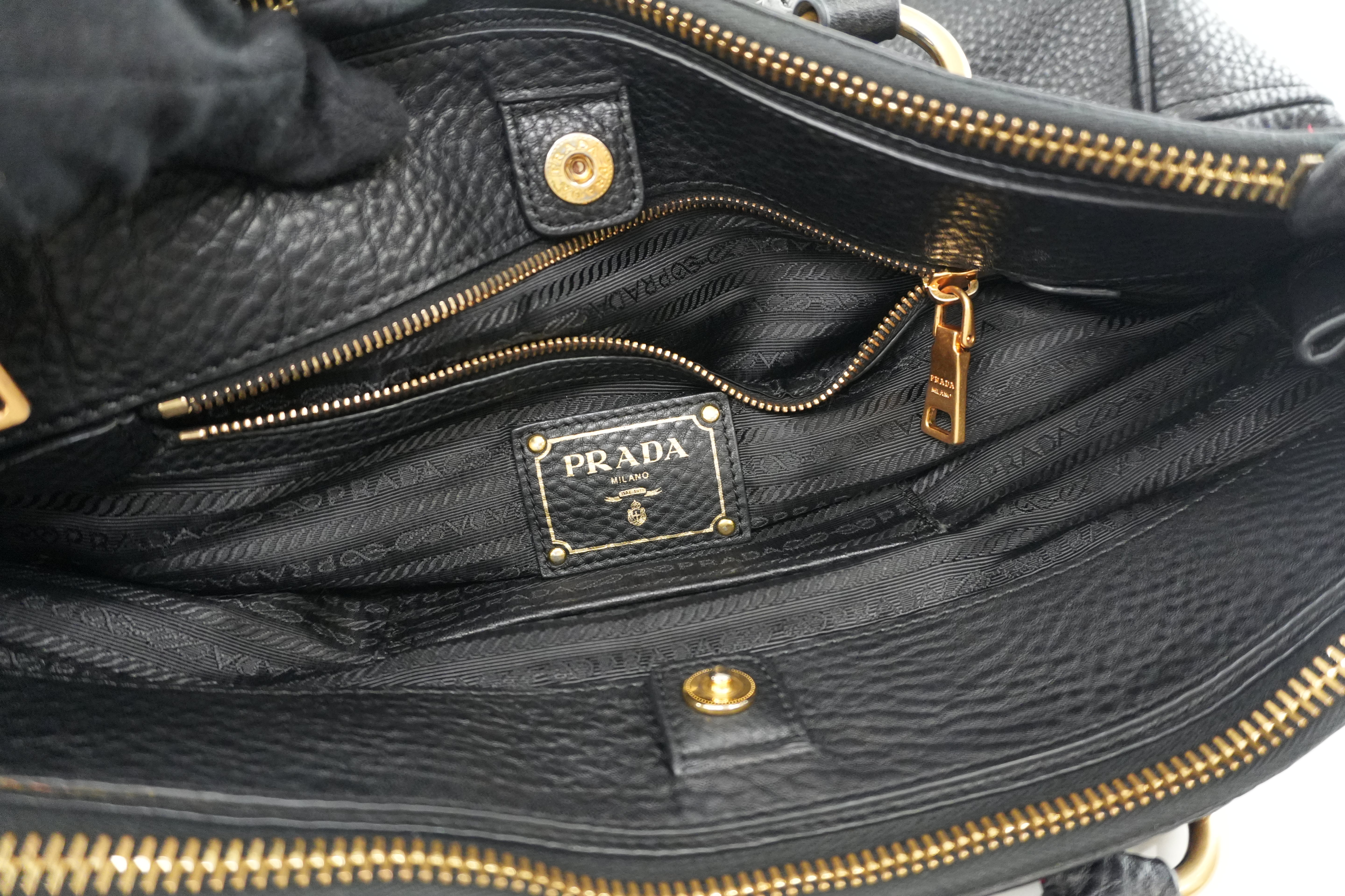 Pre-owned Prada Leather Two Way Shoulder Tote Bag Black