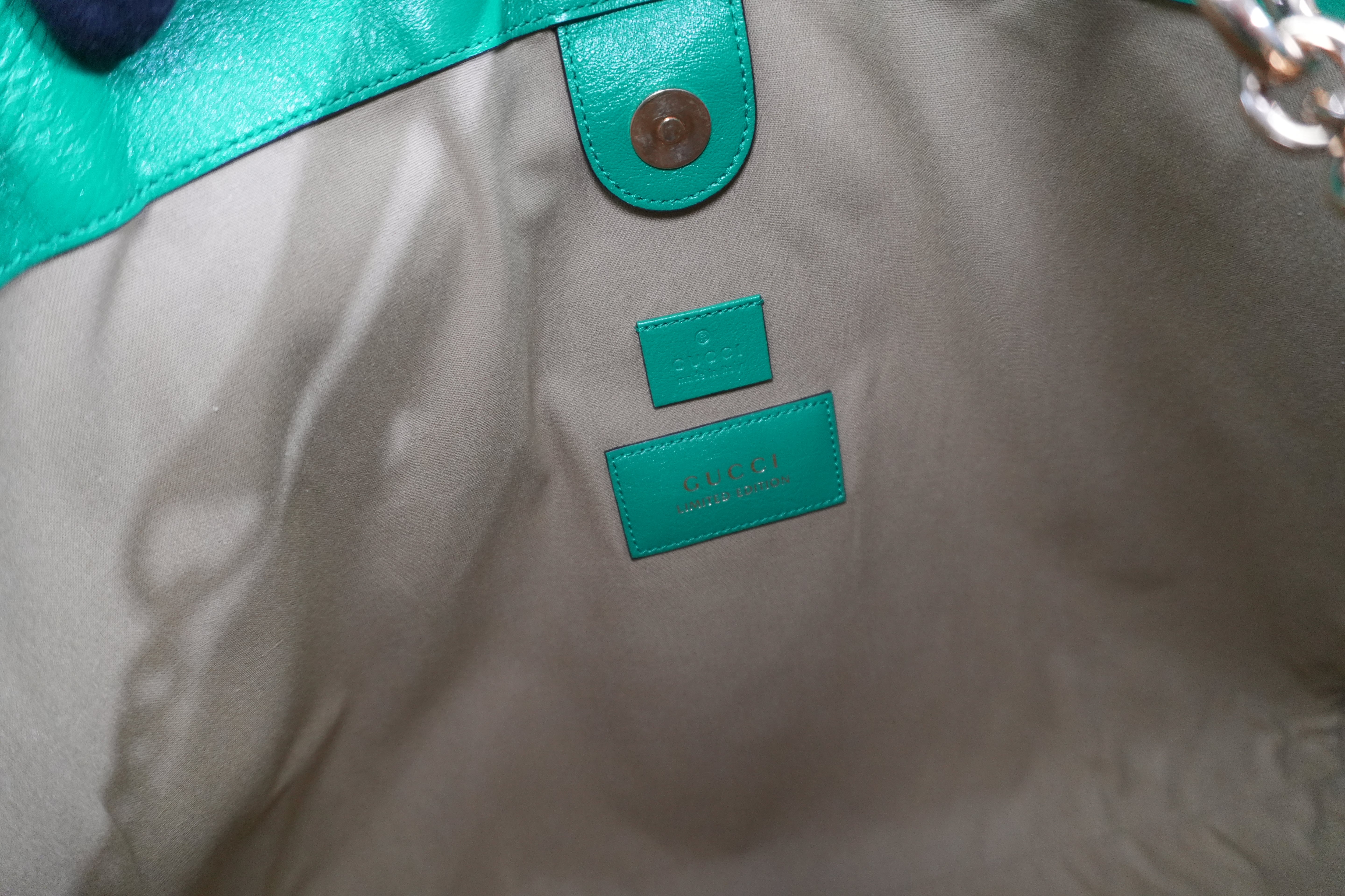 Pre-owned Gucci Rajah Tote Bag Ivory and Green