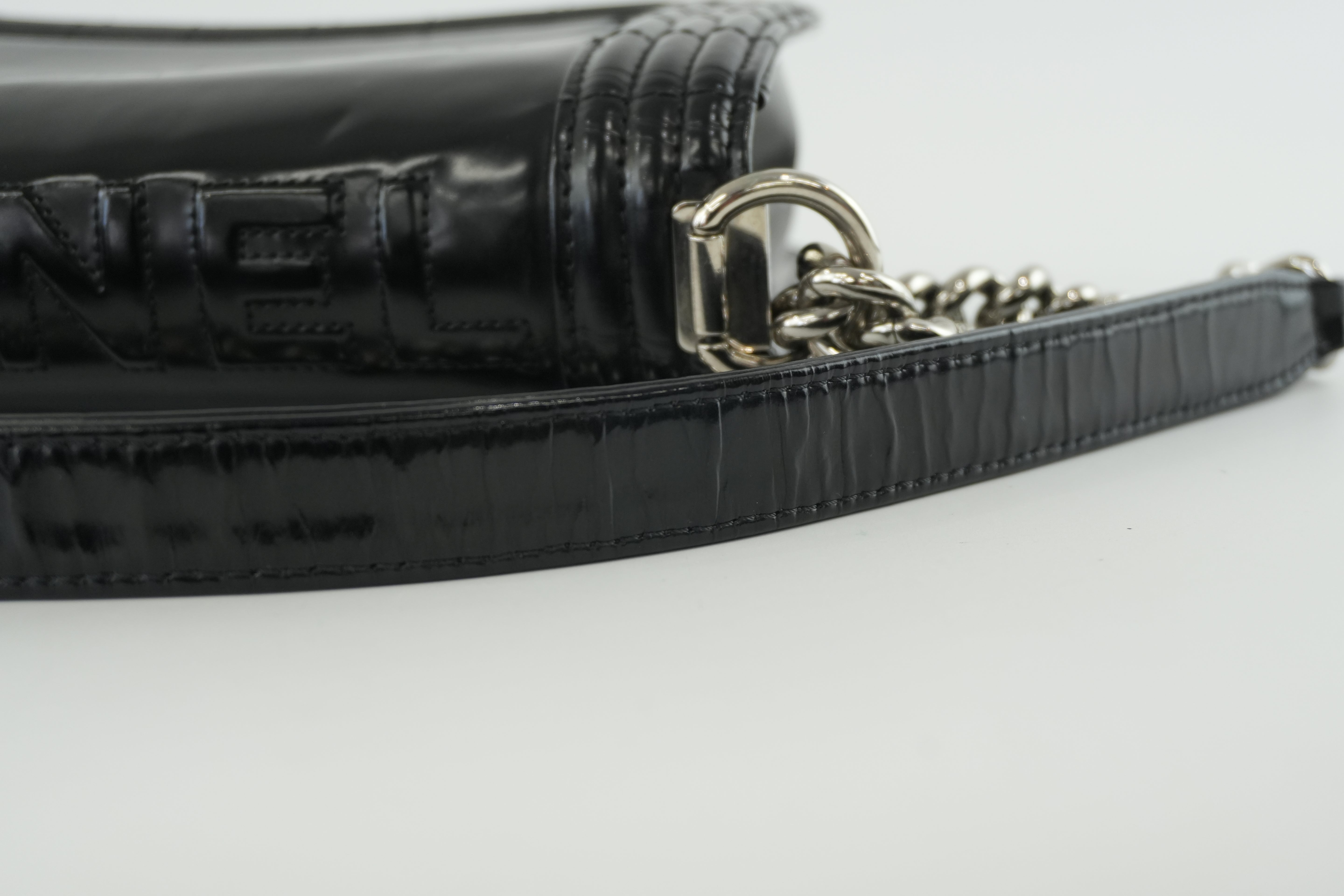 Chanel Shiny Calf Skin Boy Shoulder Bag Black Used
