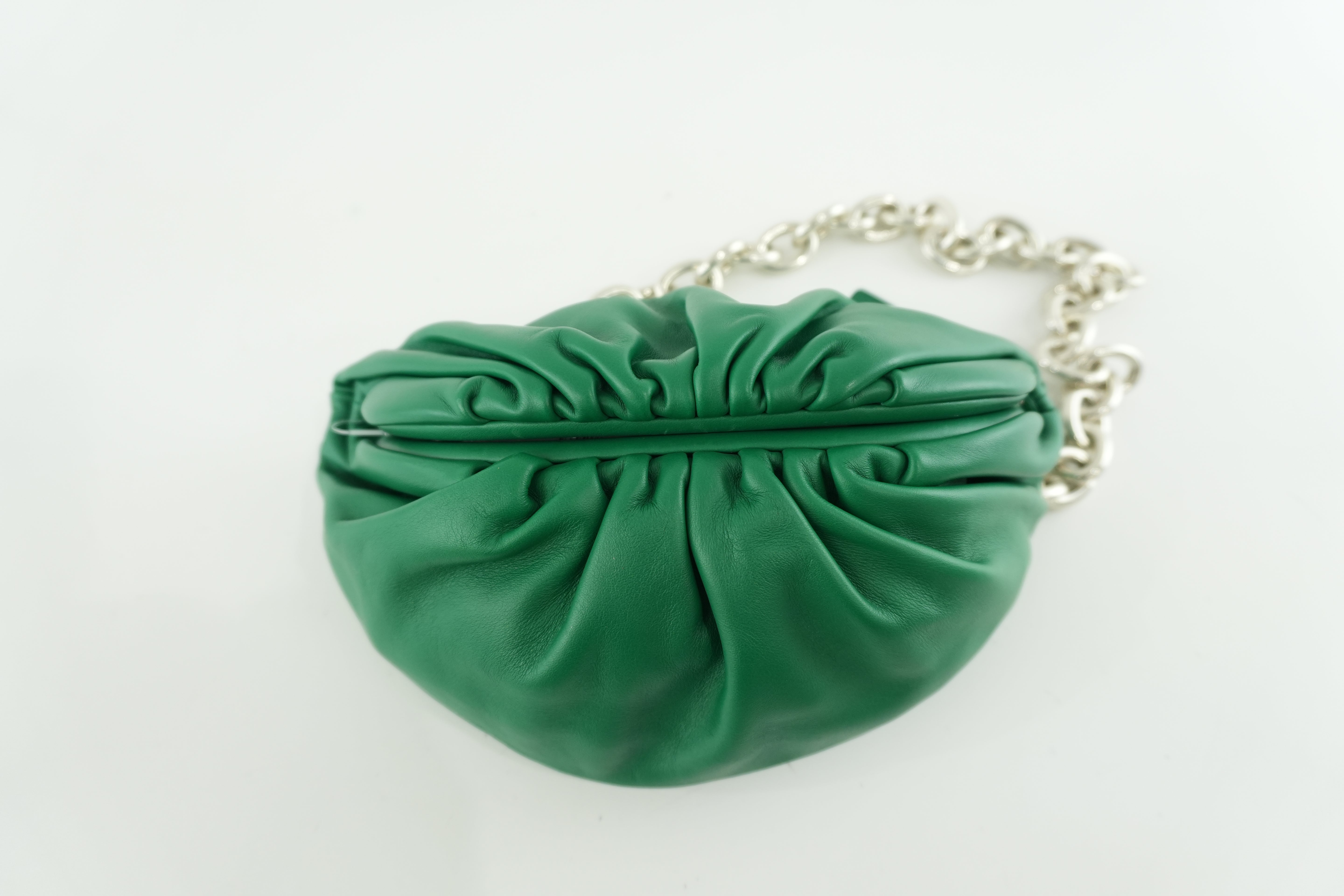 Bottega Leather Chain Shoulder Bag Green Used