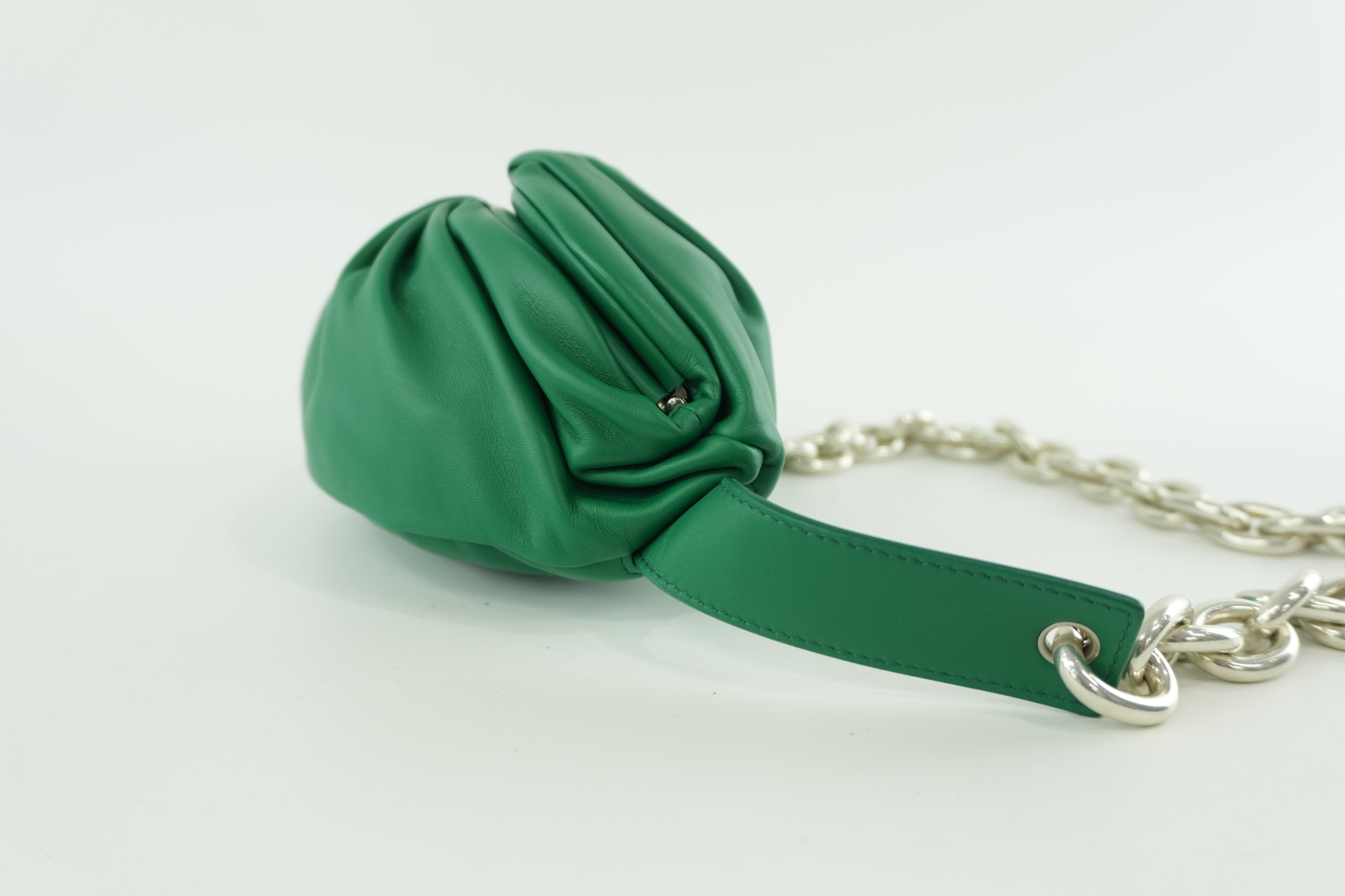 Bottega Leather Chain Shoulder Bag Green Used