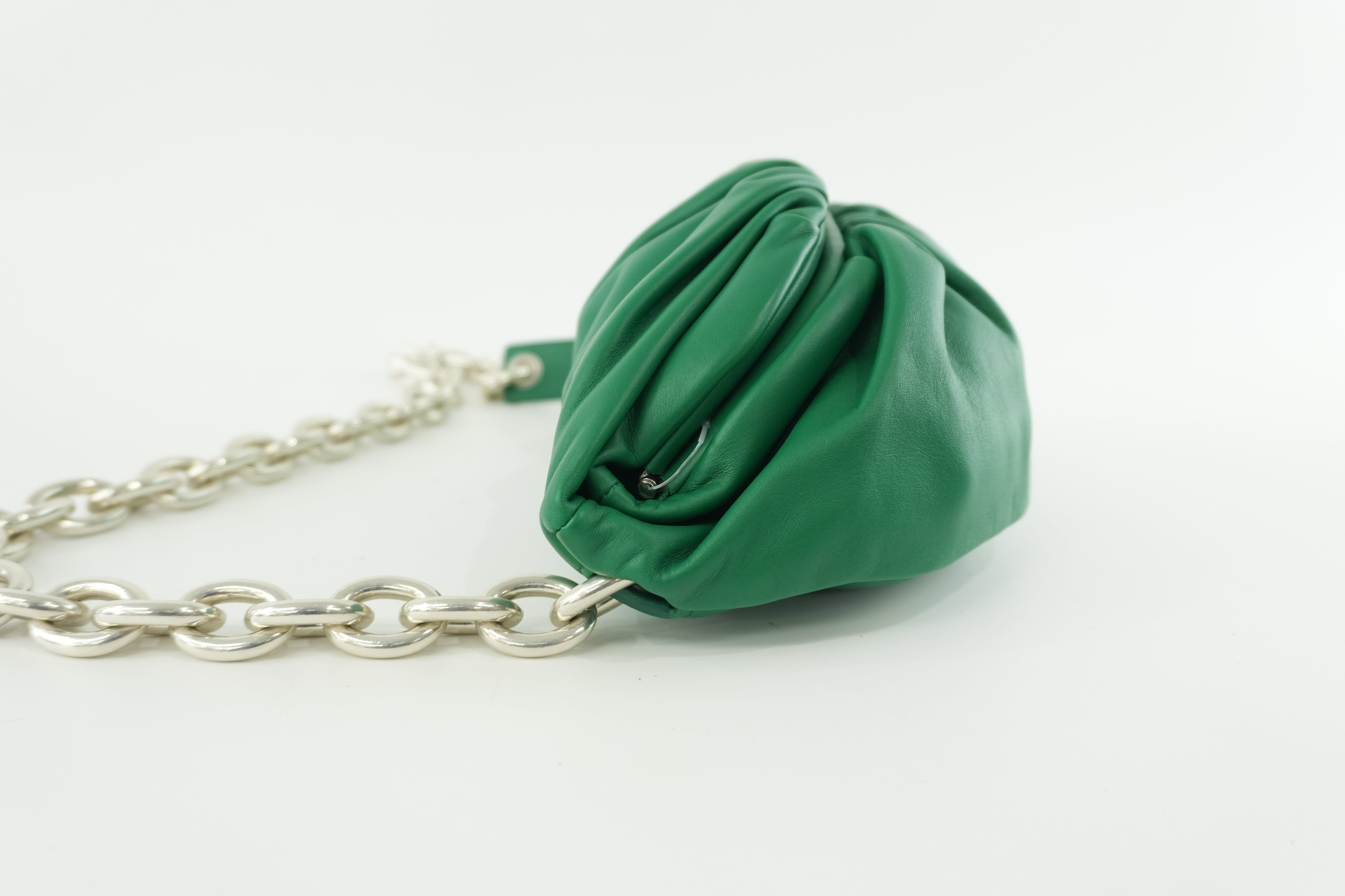 Bottega Leather Chain Shoulder Bag Green Used