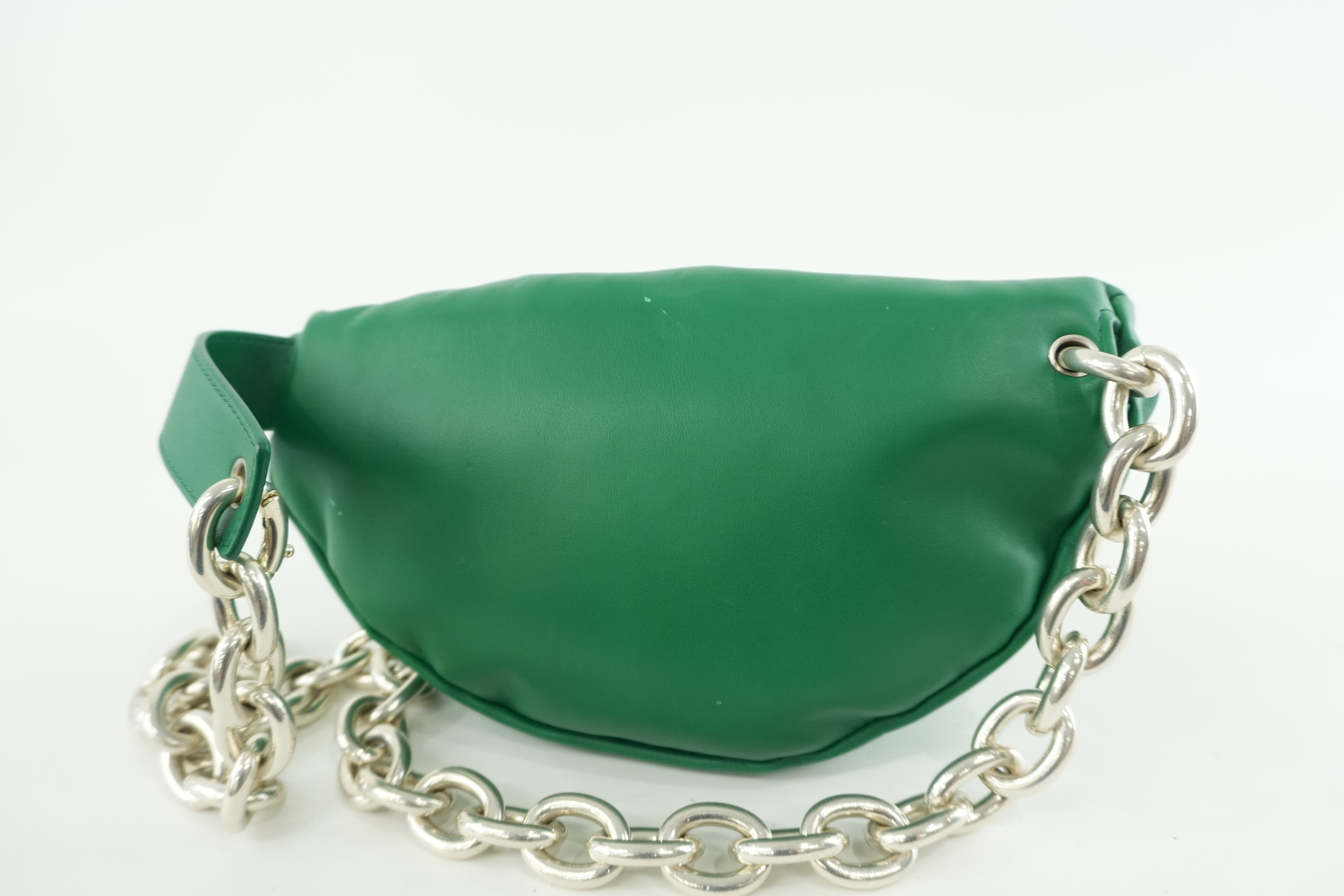 Bottega Leather Chain Shoulder Bag Green Used