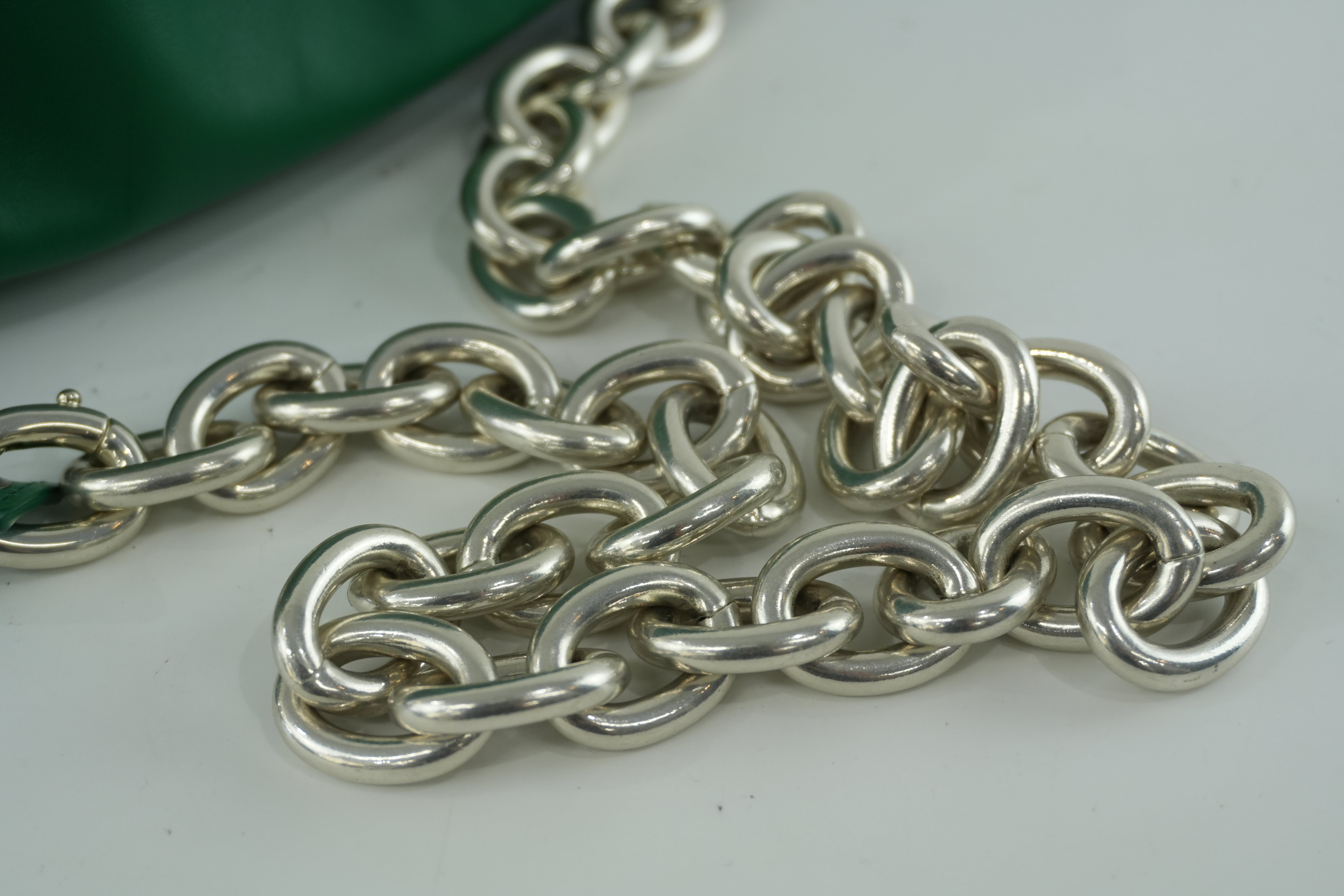 Bottega Leather Chain Shoulder Bag Green Used