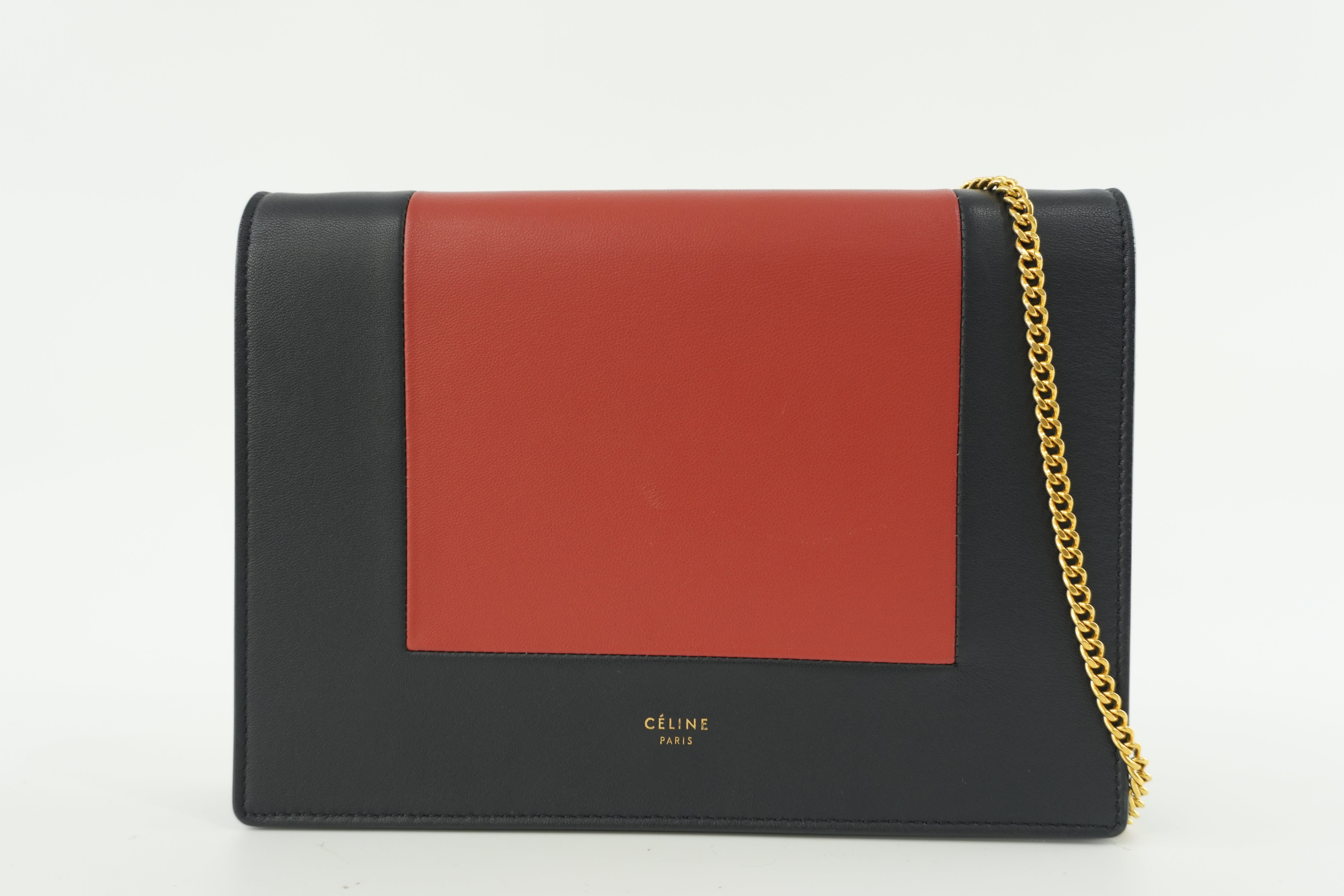 Celine Leather Chain Shoulder Bag Pouch Red and Blue Used