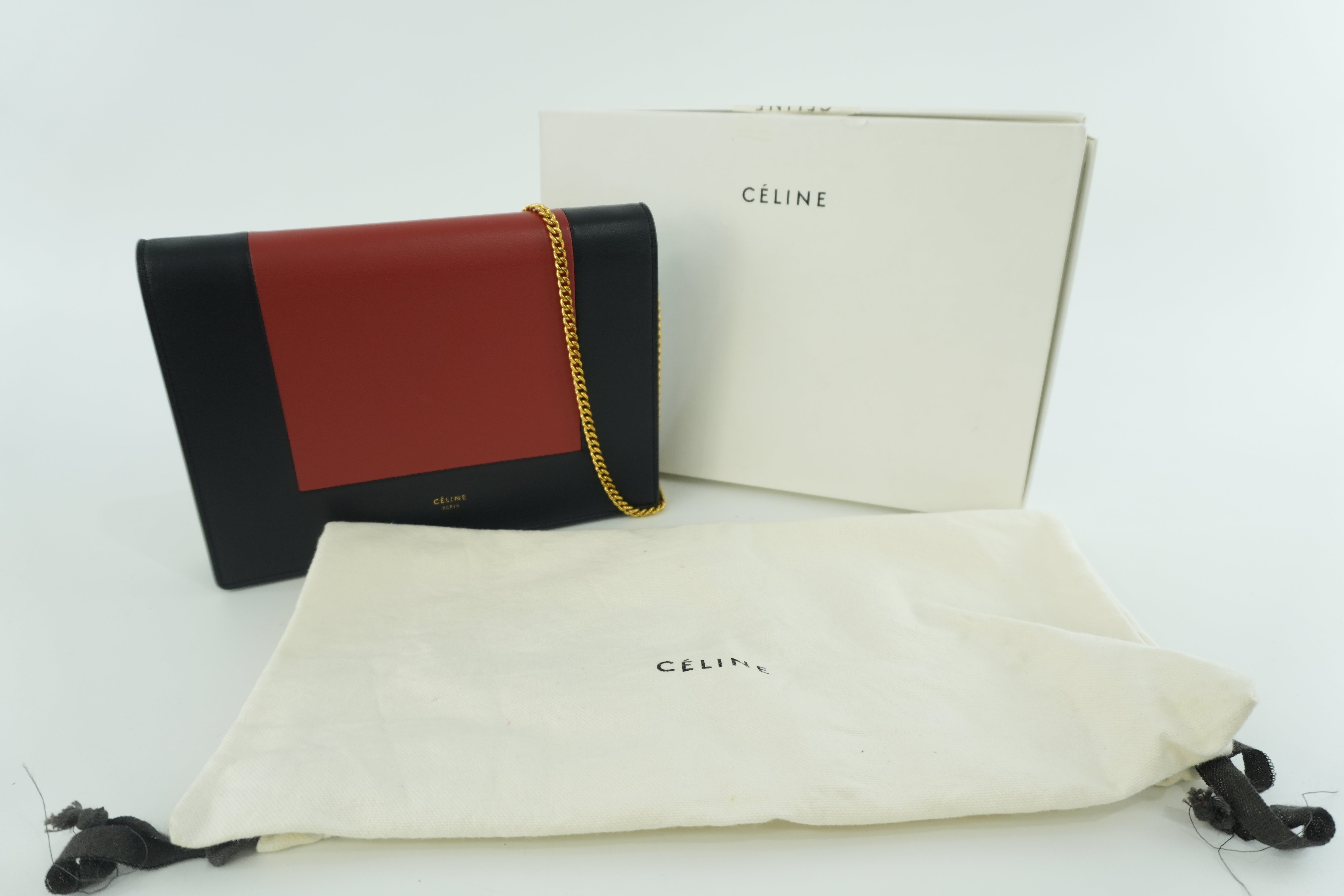Celine Leather Chain Shoulder Bag Pouch Red and Blue Used