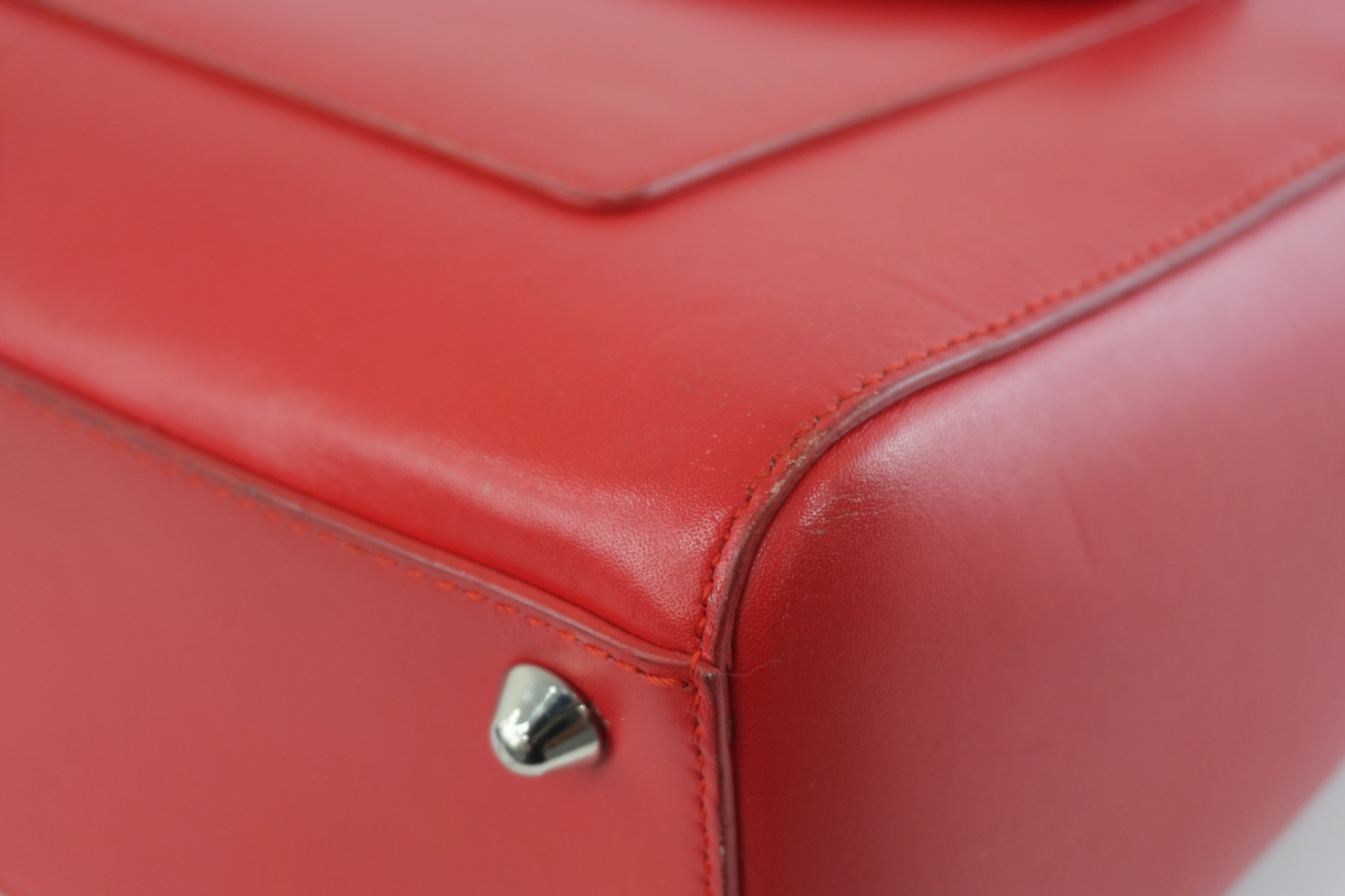Christian Dior Leather Lady Dior Tote Handbag Red Used