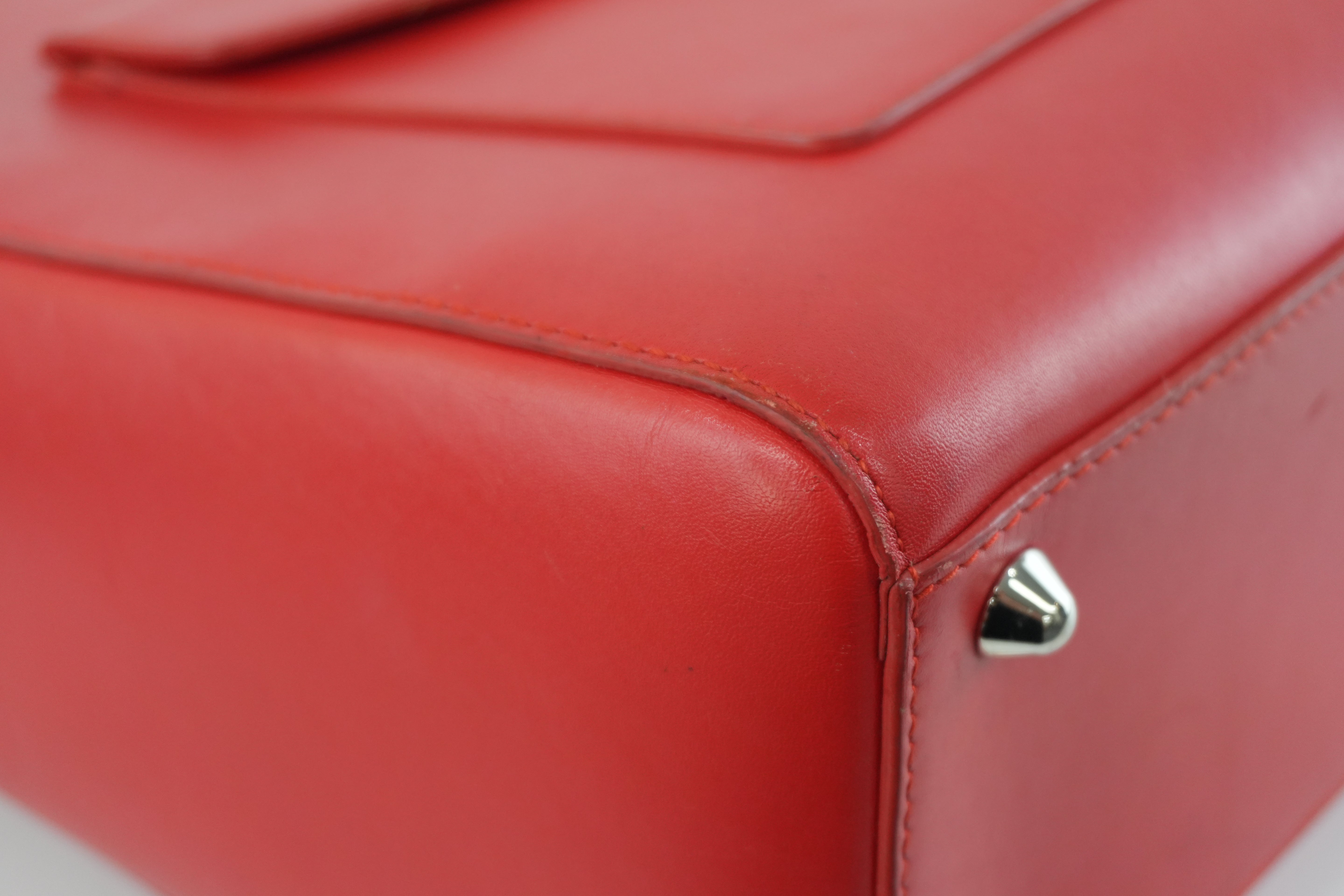 Christian Dior Leather Lady Dior Tote Handbag Red Used