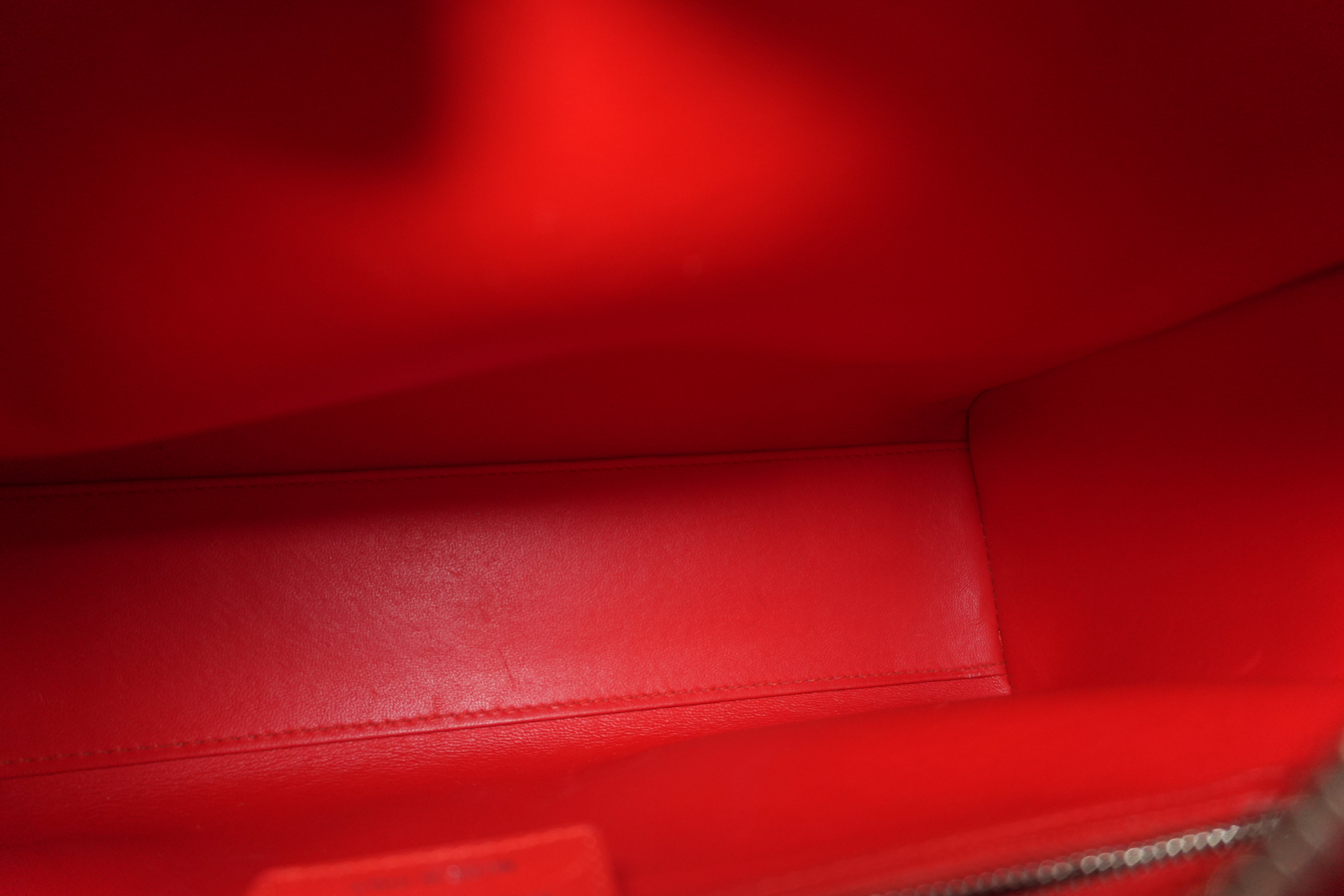 Christian Dior Leather Lady Dior Tote Handbag Red Used