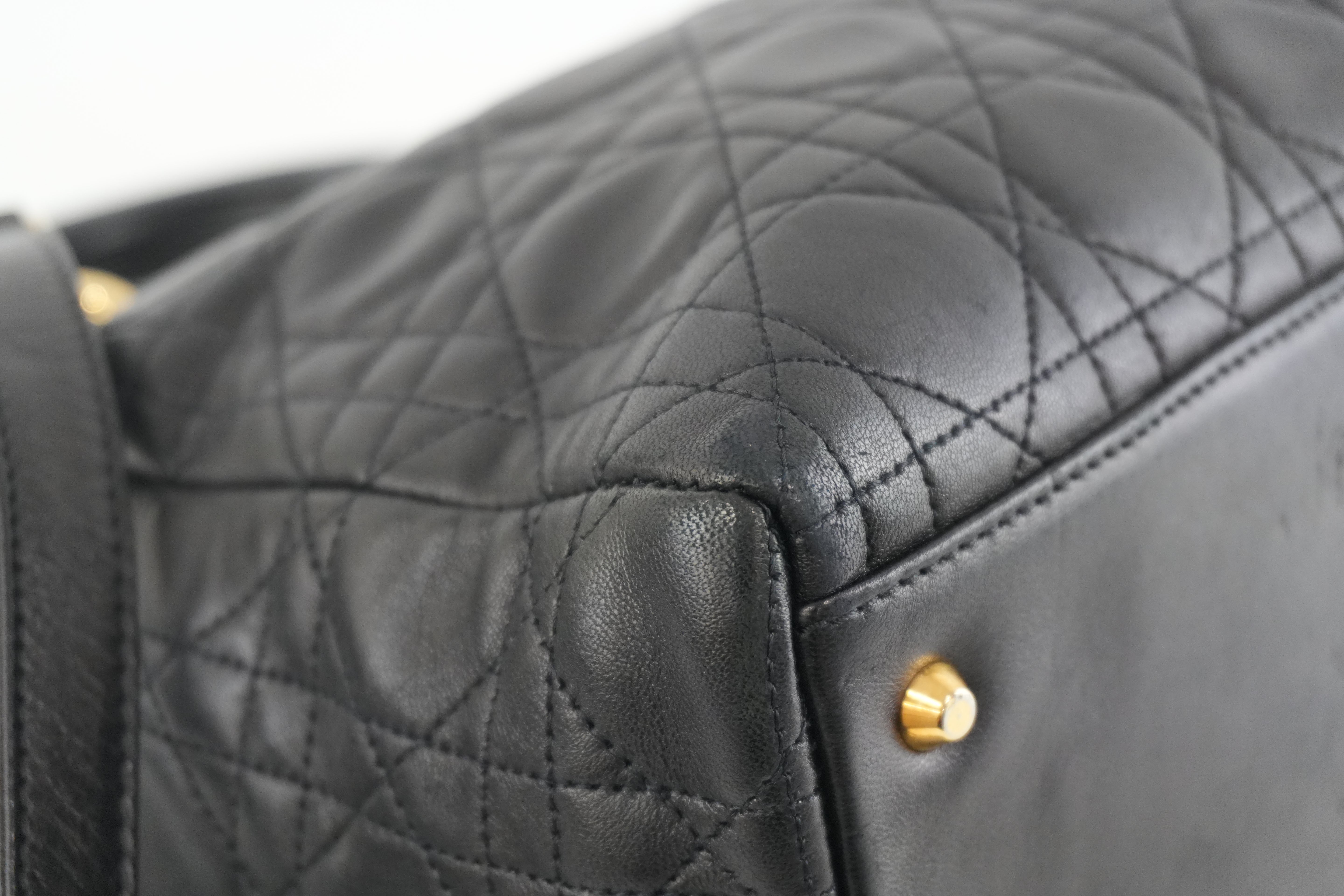 Christian Dior Leather Lady D-Lite Shoulder Bag Black Used