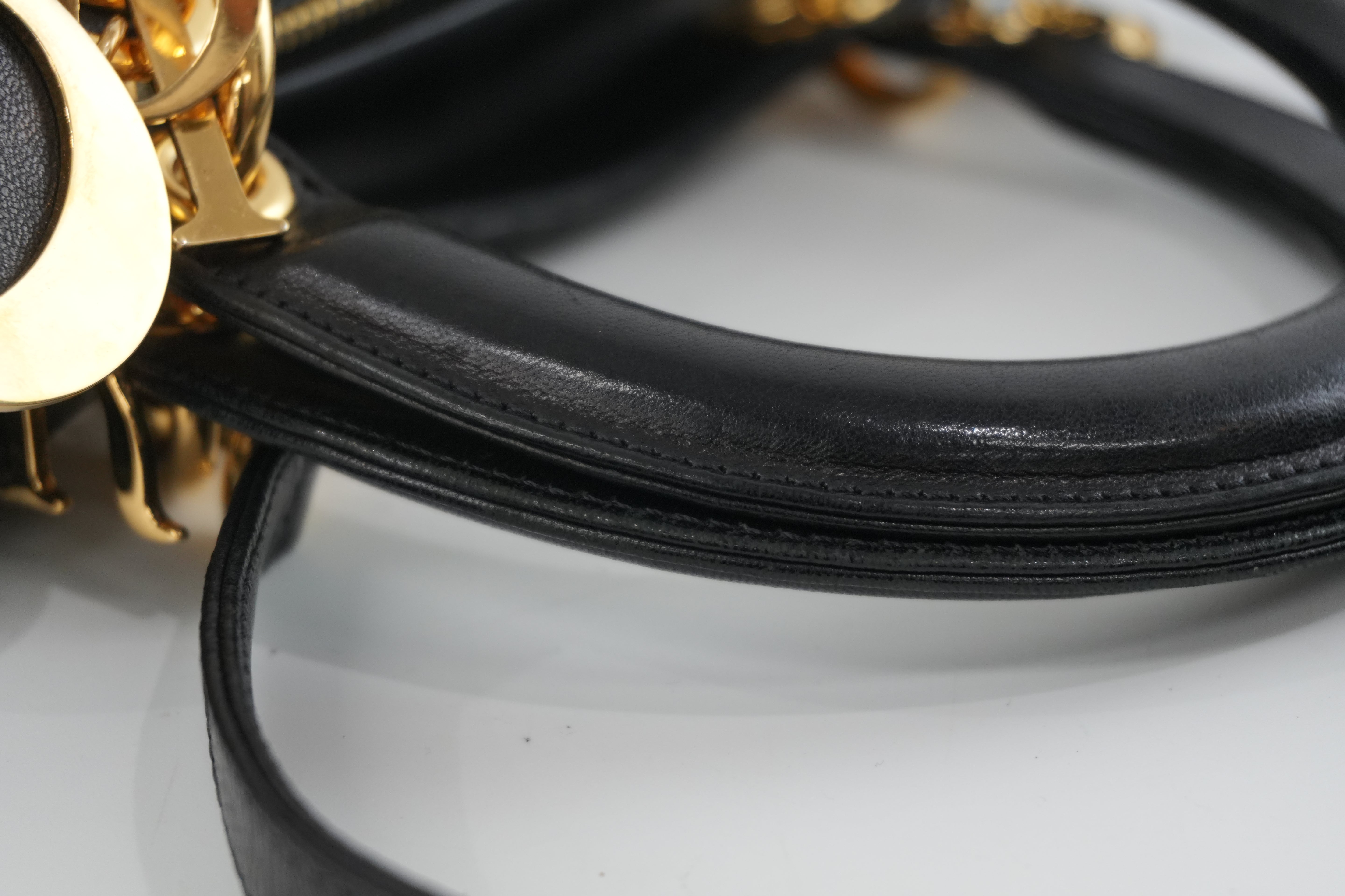 Christian Dior Leather Lady D-Lite Shoulder Bag Black Used