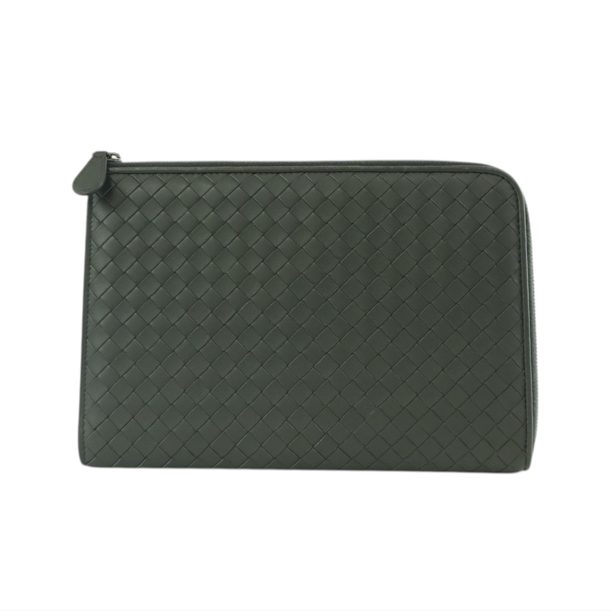 Bottega Leather Clutch Gray Used