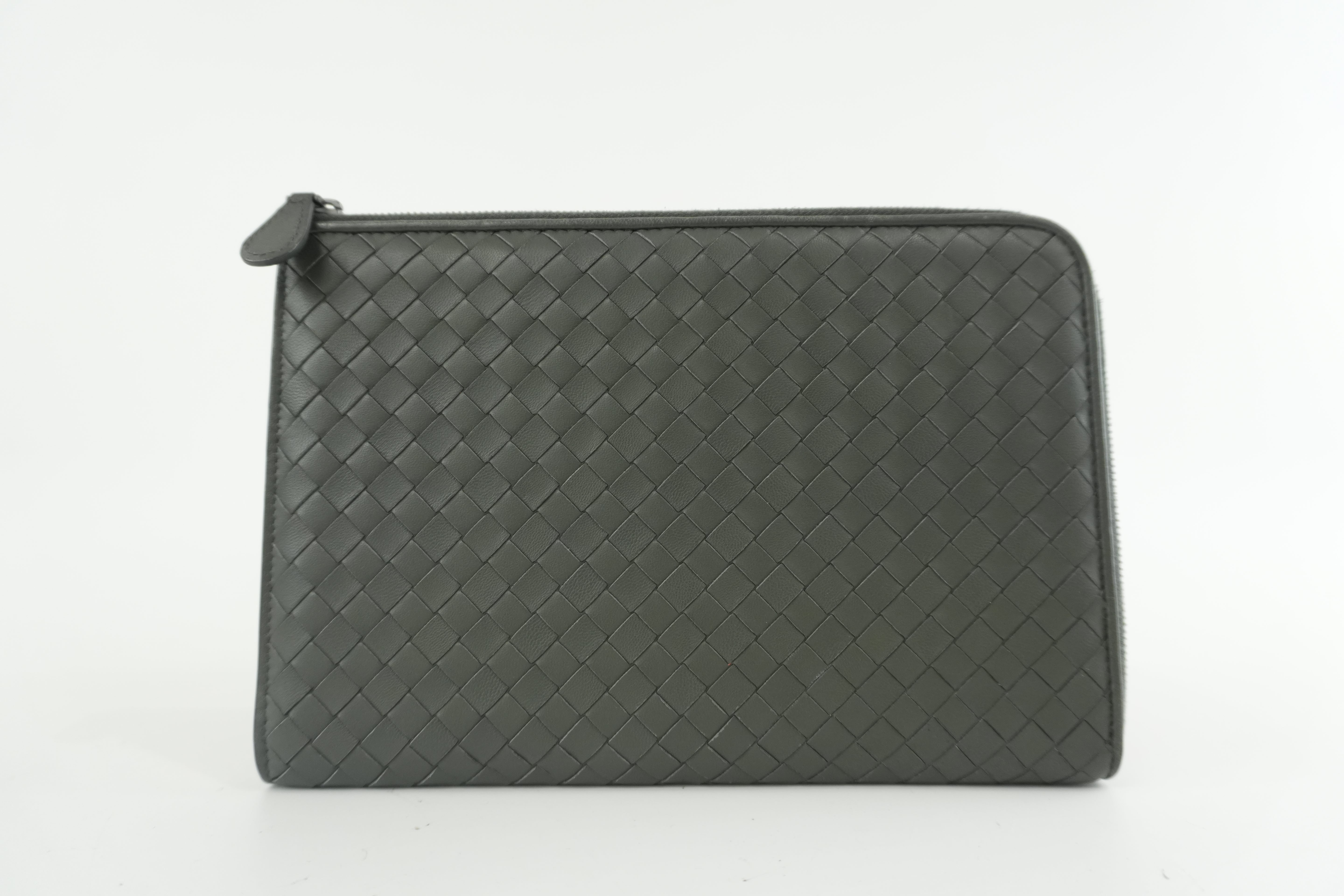 Bottega Leather Clutch Gray Used