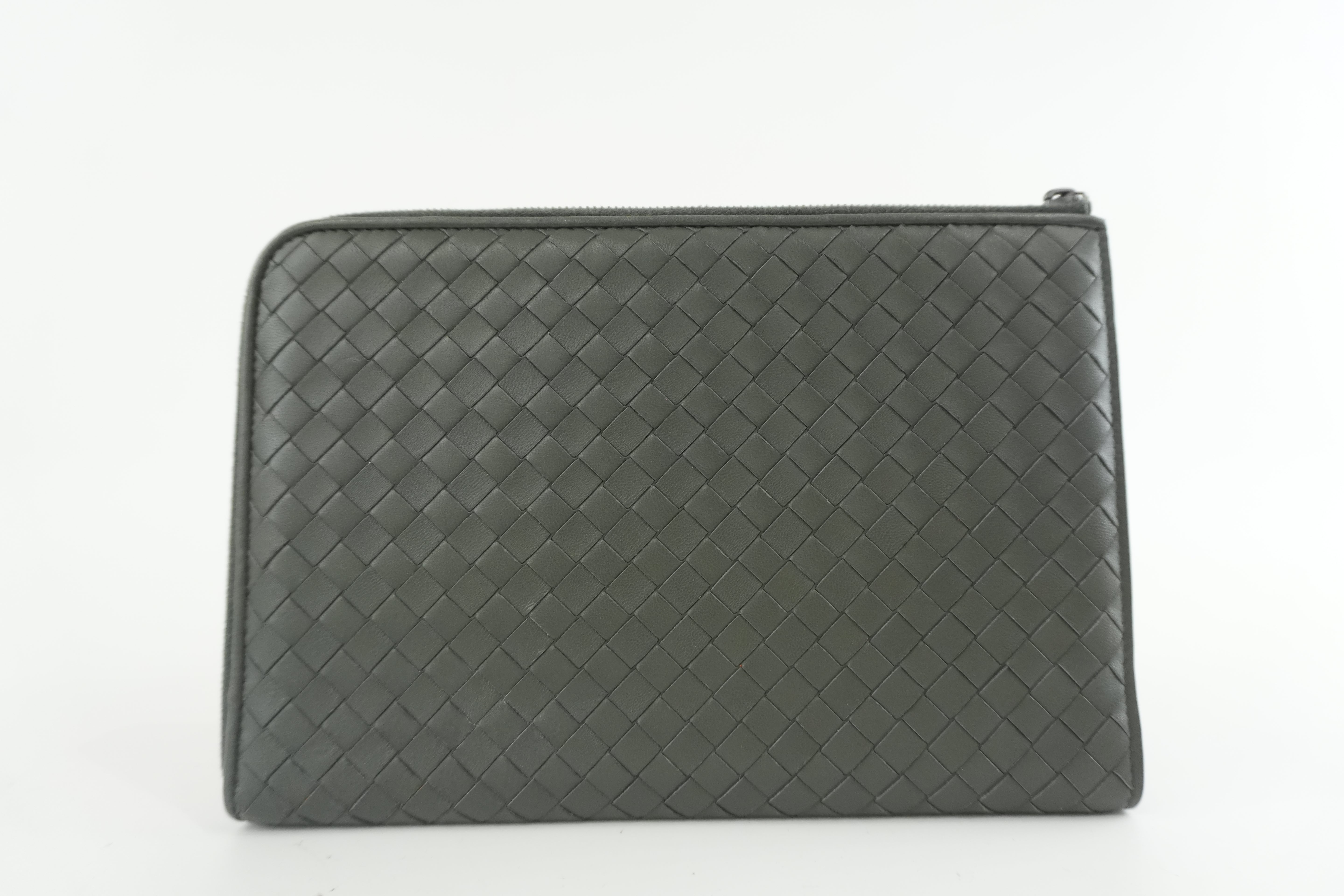 Bottega Leather Clutch Gray Used