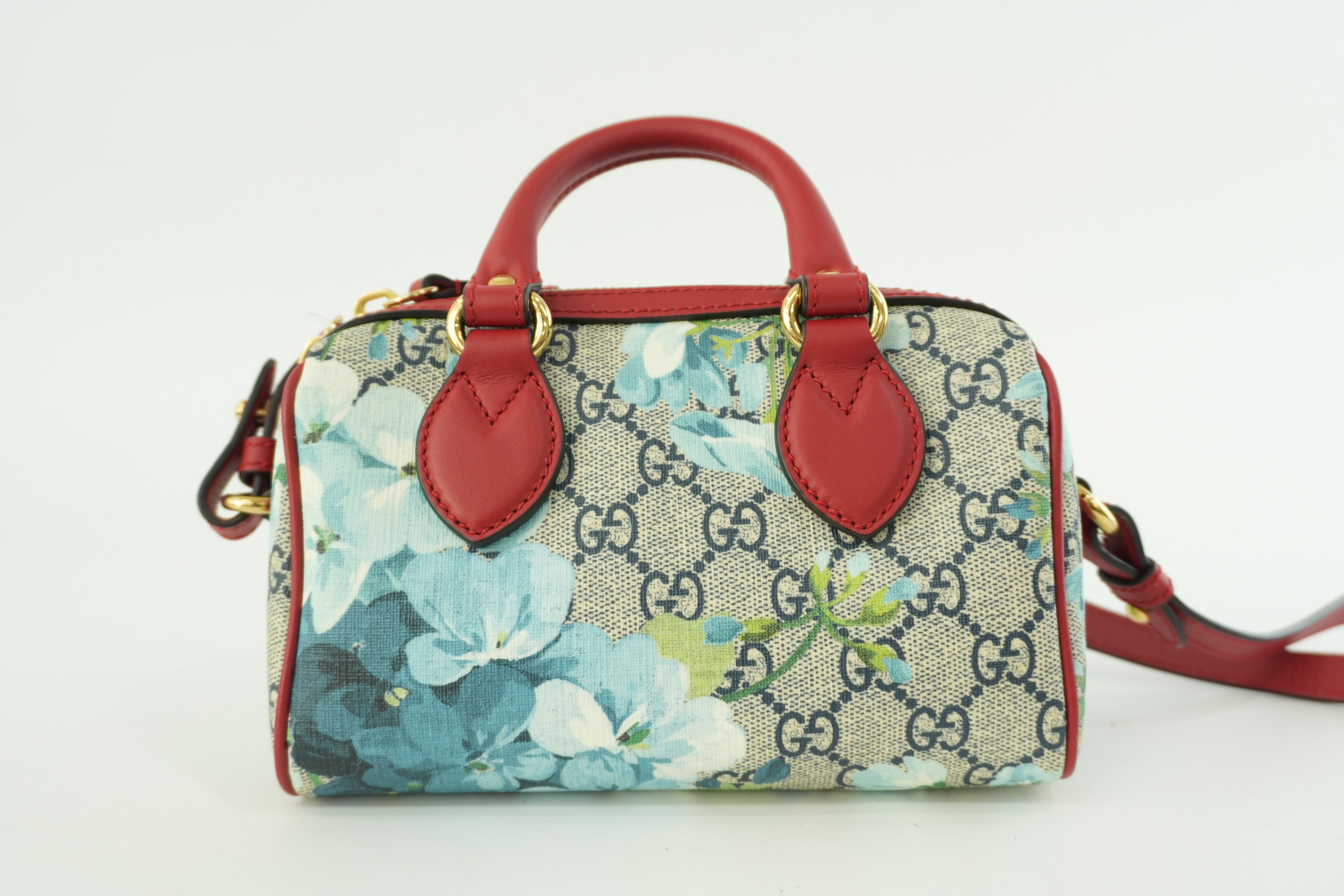 Gucci Leather Blooms Two Way Shoulder Bag Blue and Red Used