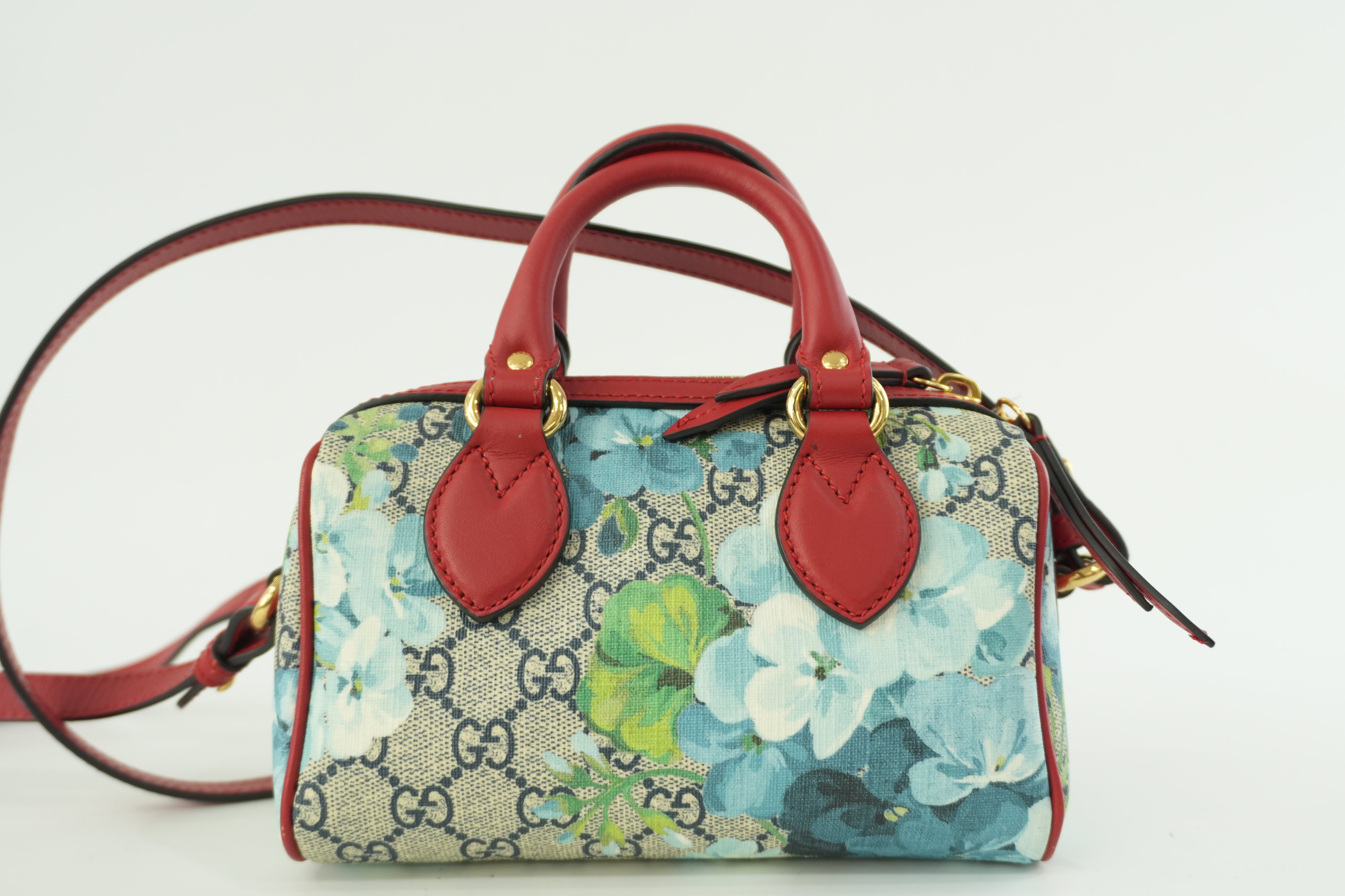 Gucci Leather Blooms Two Way Shoulder Bag Blue and Red Used