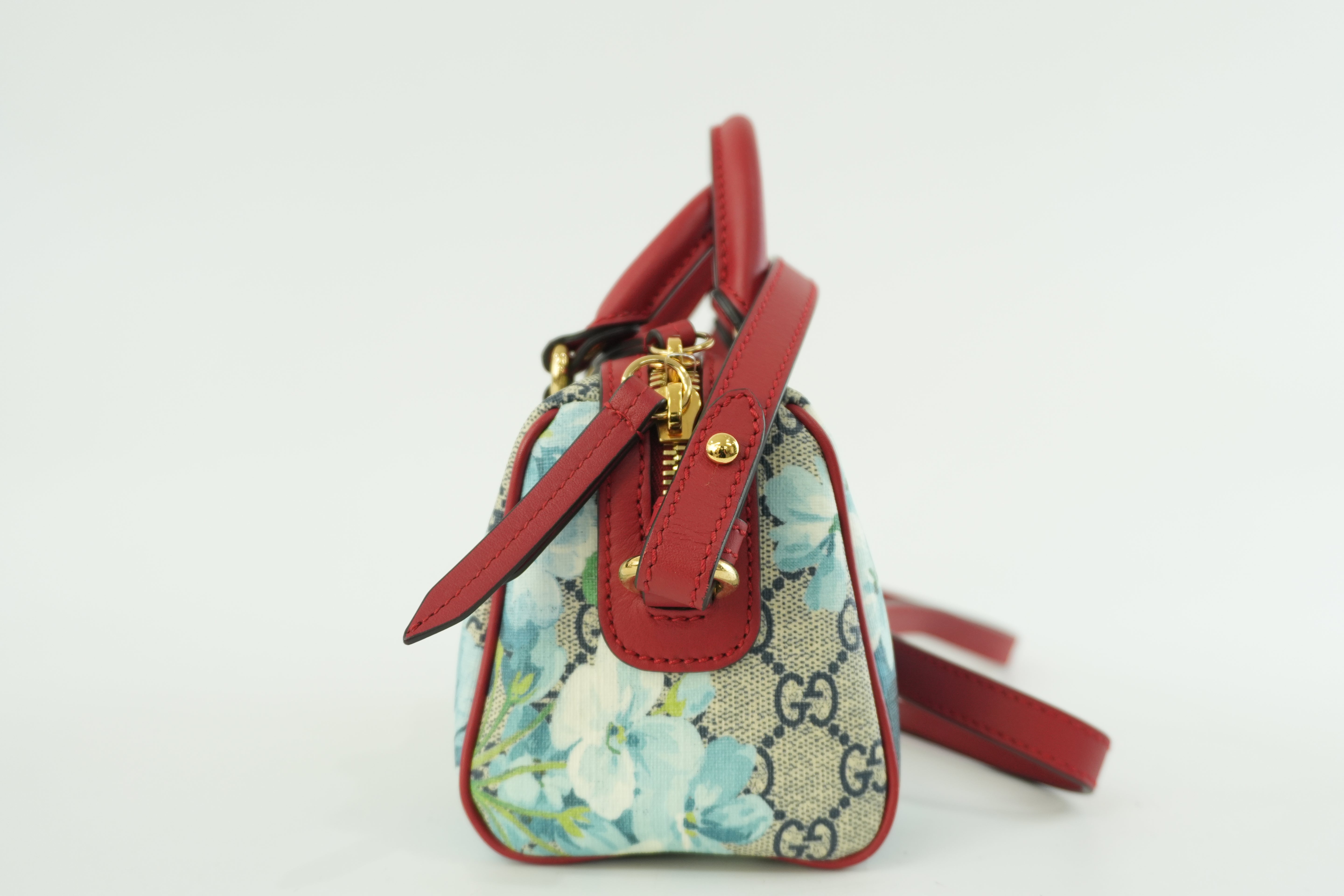 Gucci Leather Blooms Two Way Shoulder Bag Blue and Red Used