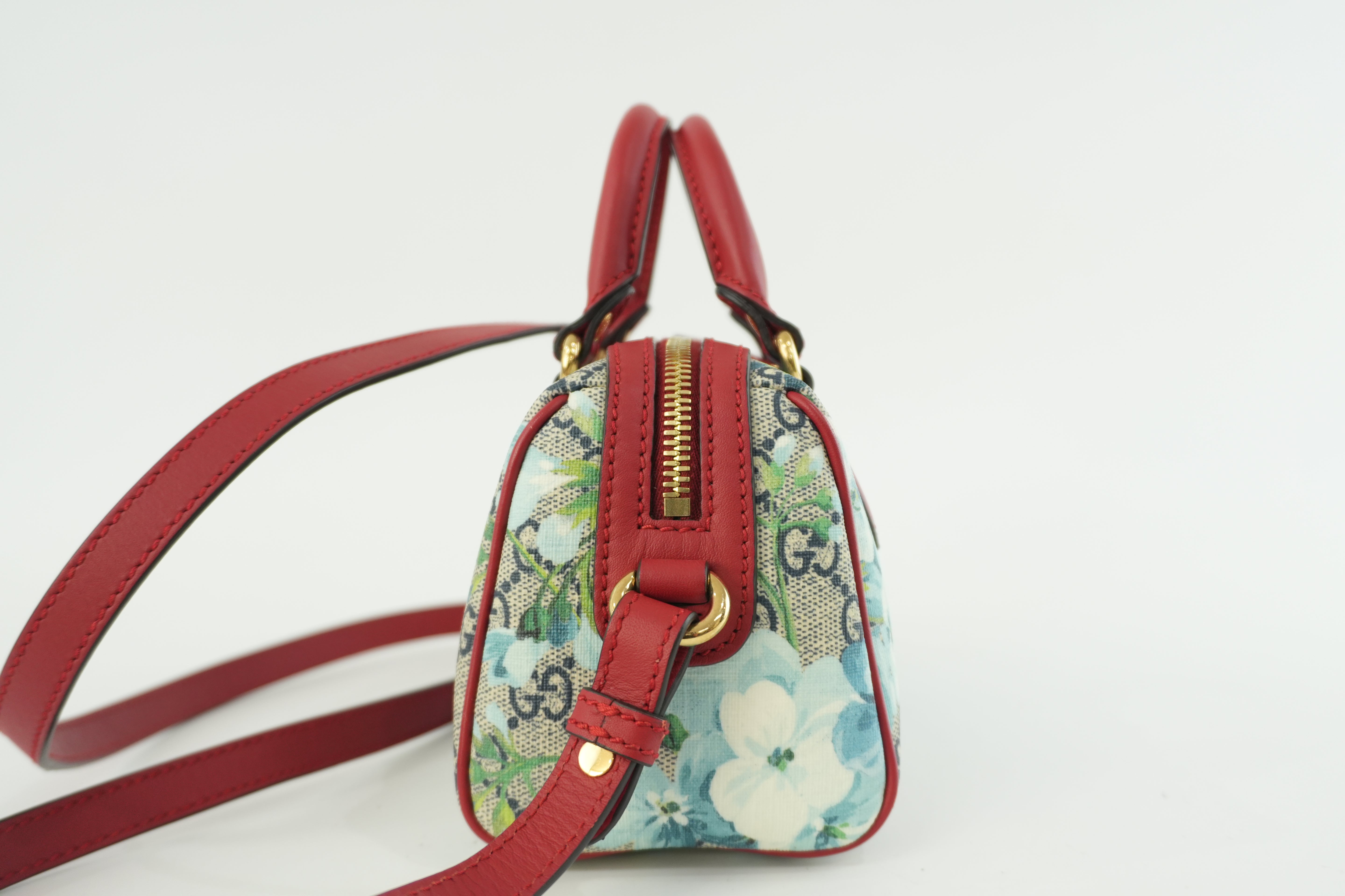 Gucci Leather Blooms Two Way Shoulder Bag Blue and Red Used