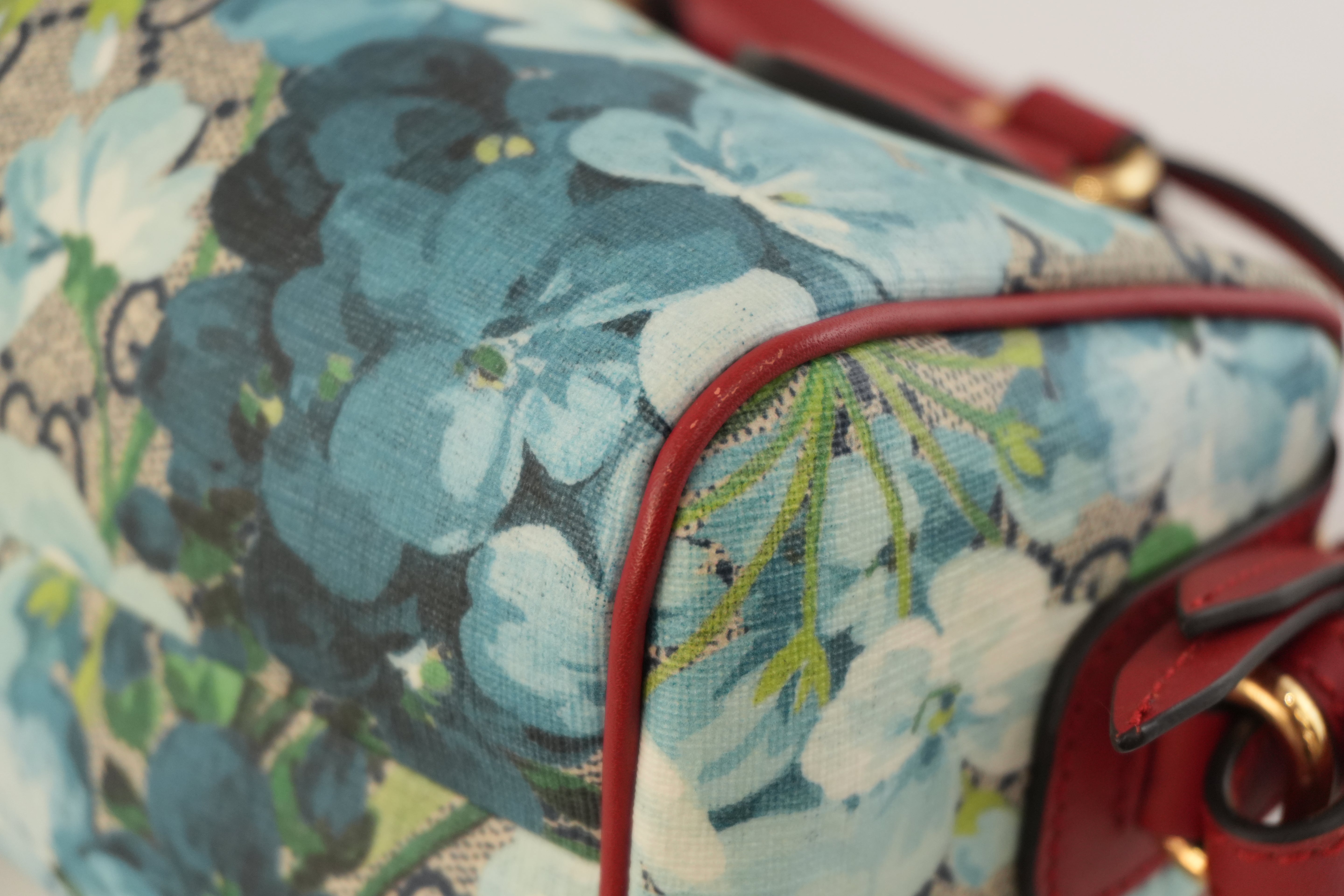 Gucci Leather Blooms Two Way Shoulder Bag Blue and Red Used