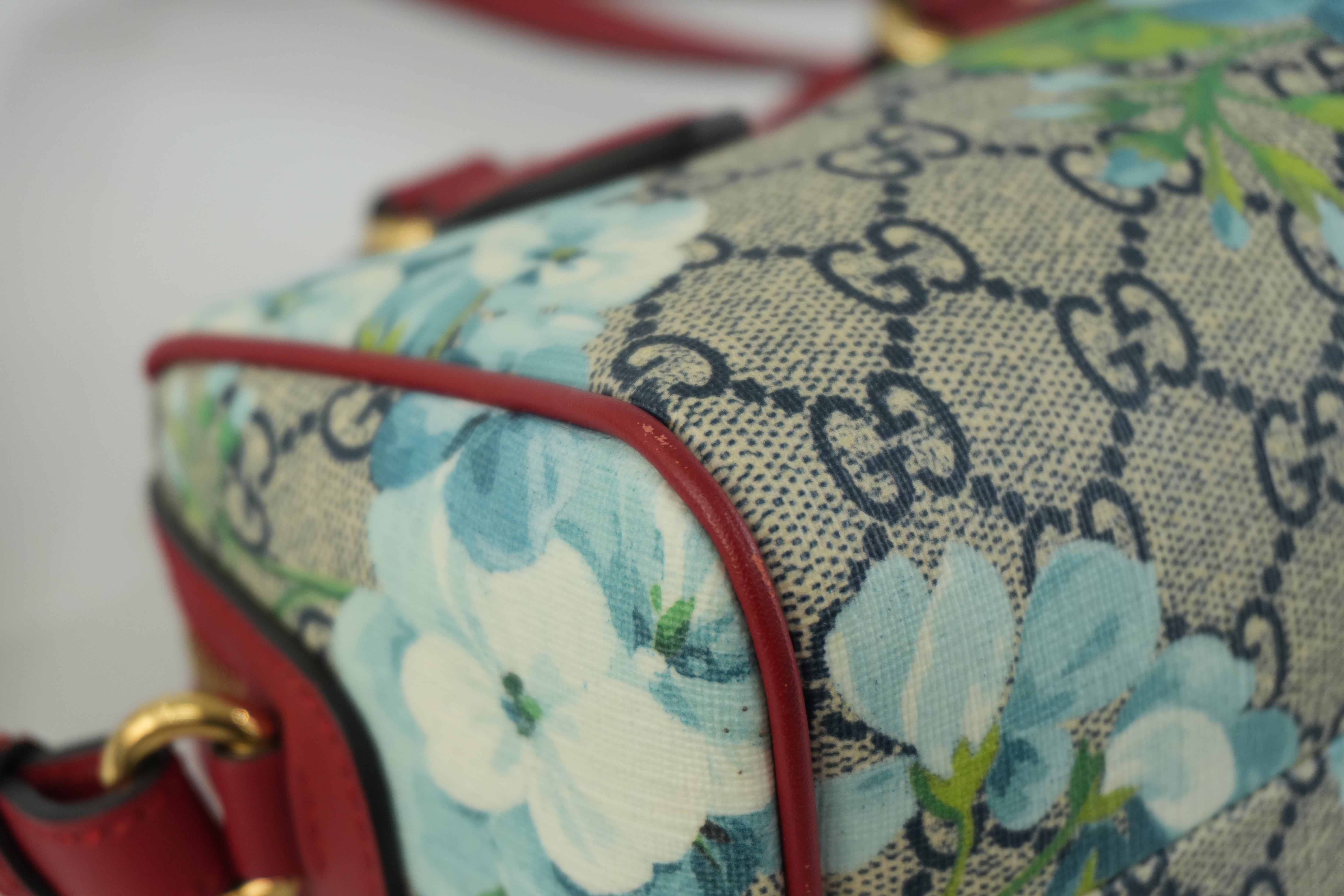 Gucci Leather Blooms Two Way Shoulder Bag Blue and Red Used