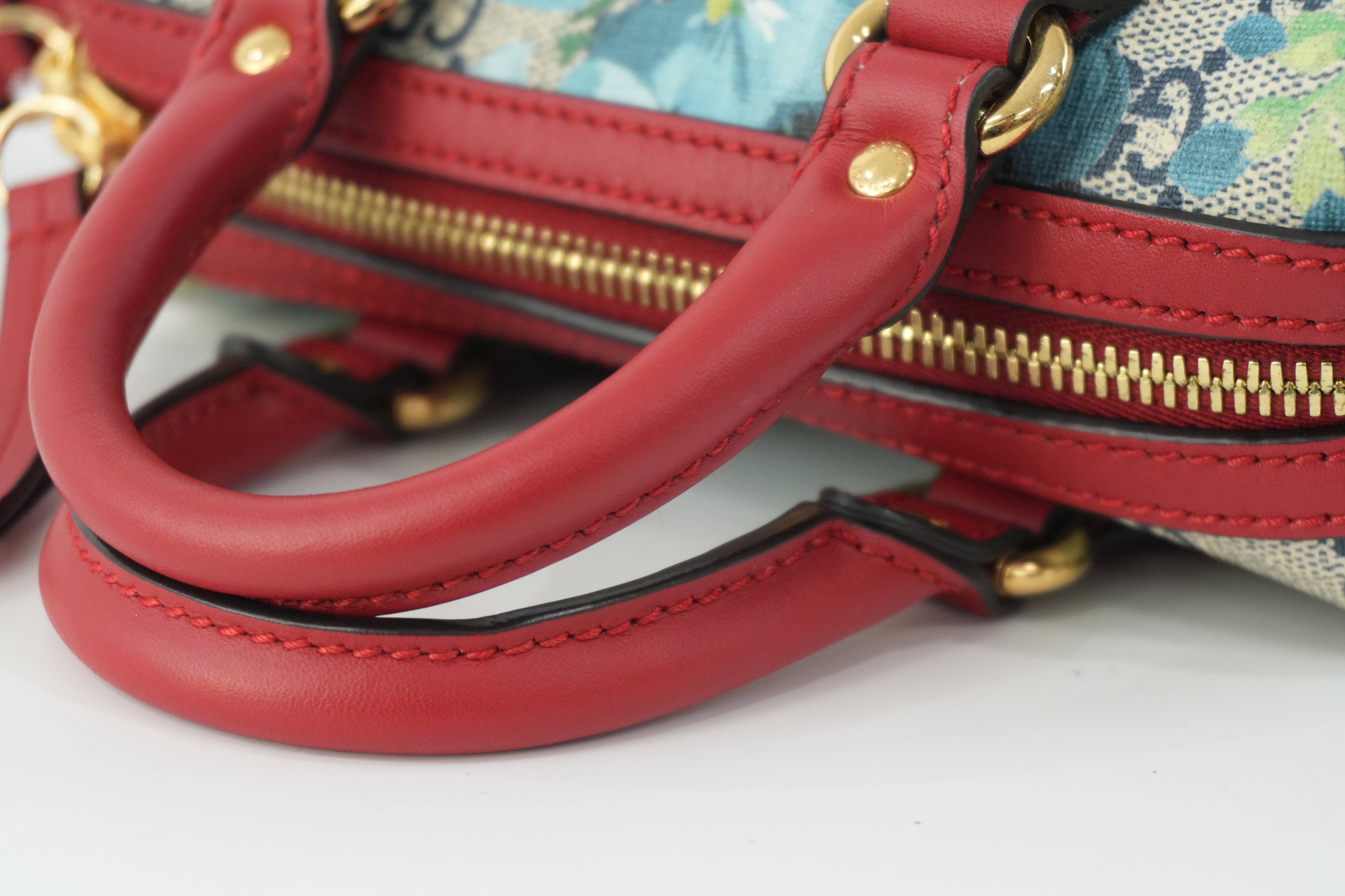 Gucci Leather Blooms Two Way Shoulder Bag Blue and Red Used