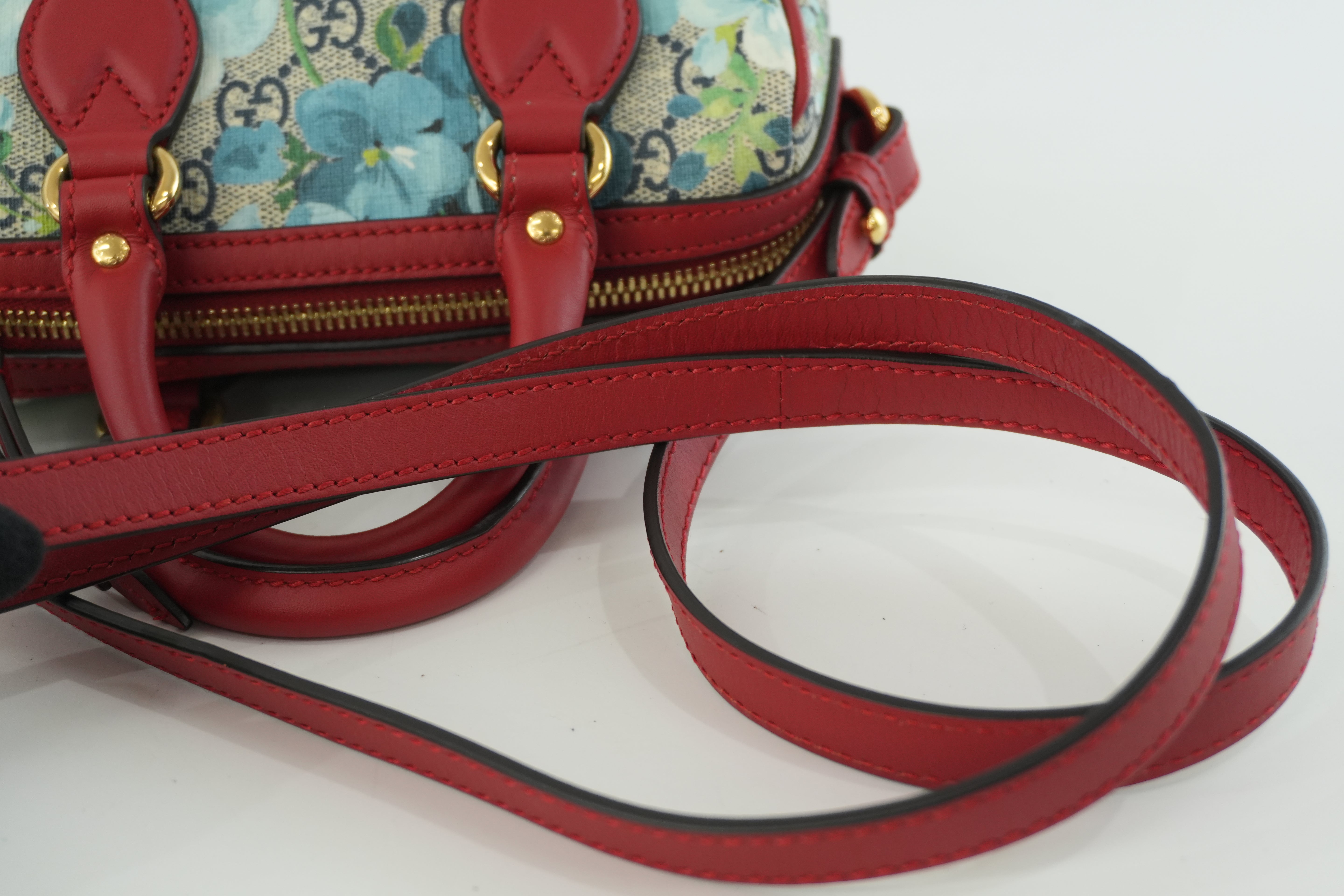 Gucci Leather Blooms Two Way Shoulder Bag Blue and Red Used