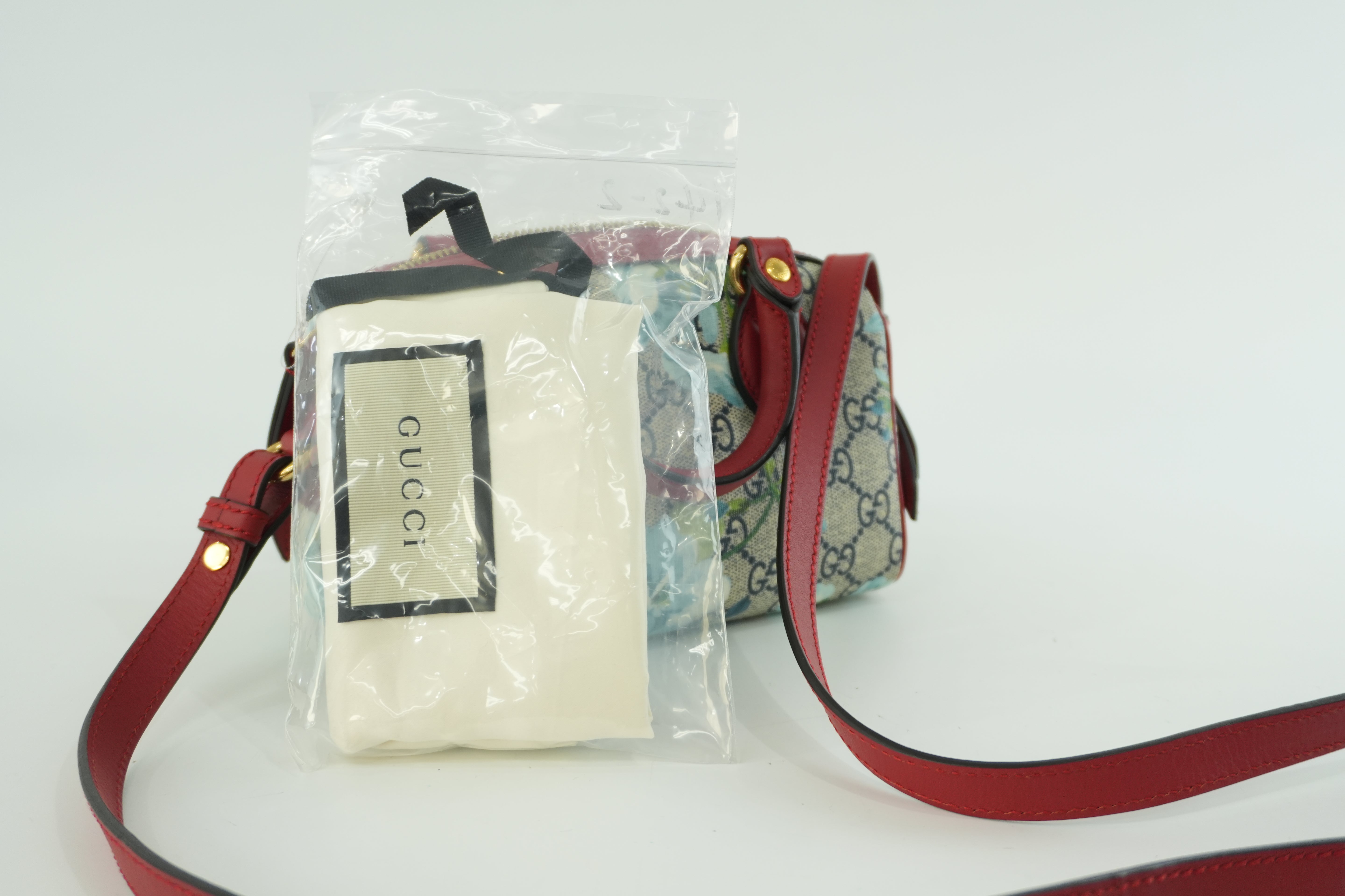 Gucci Leather Blooms Two Way Shoulder Bag Blue and Red Used