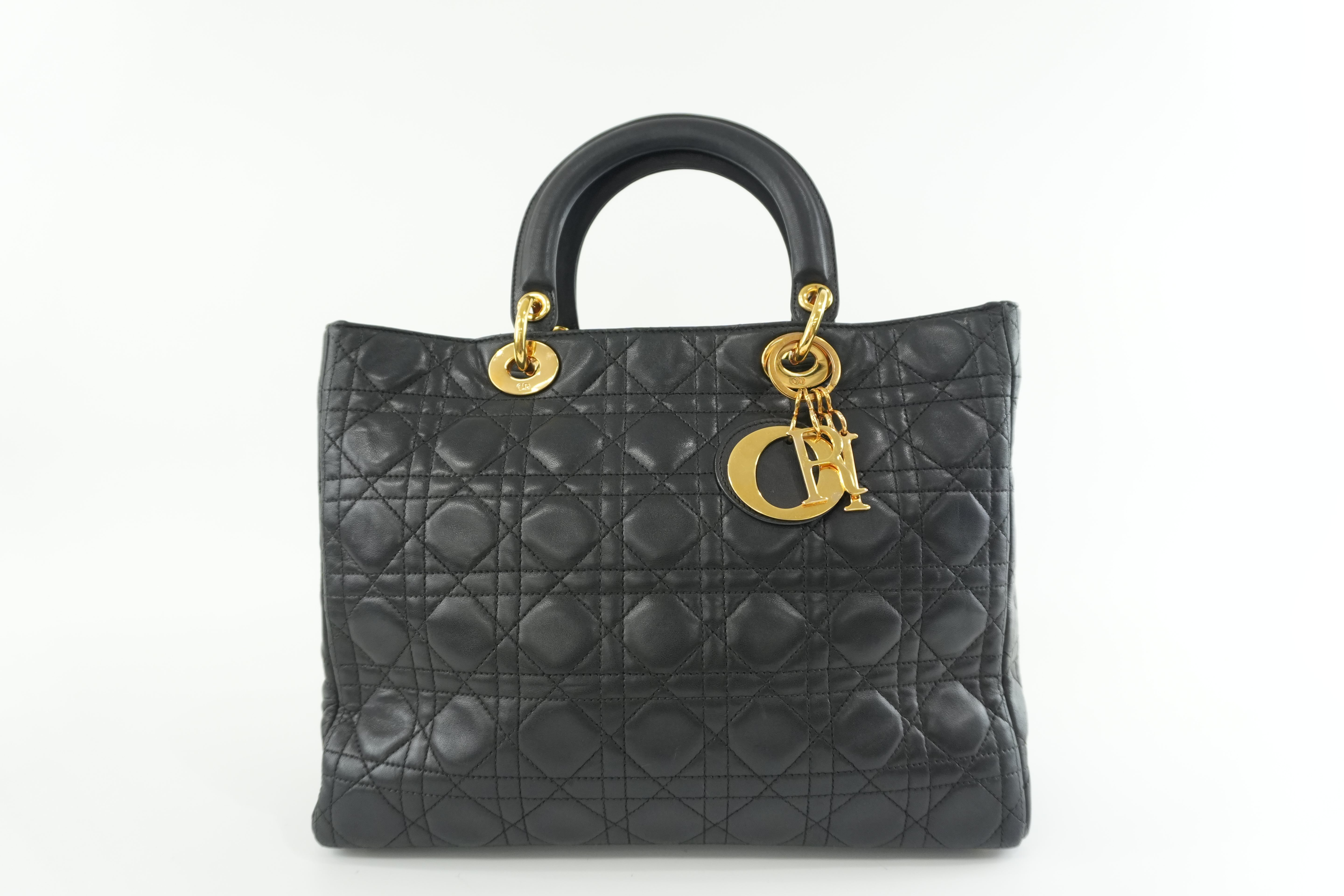 Christian Dior Lambskin Leather Lady Dior Handbag Black Used