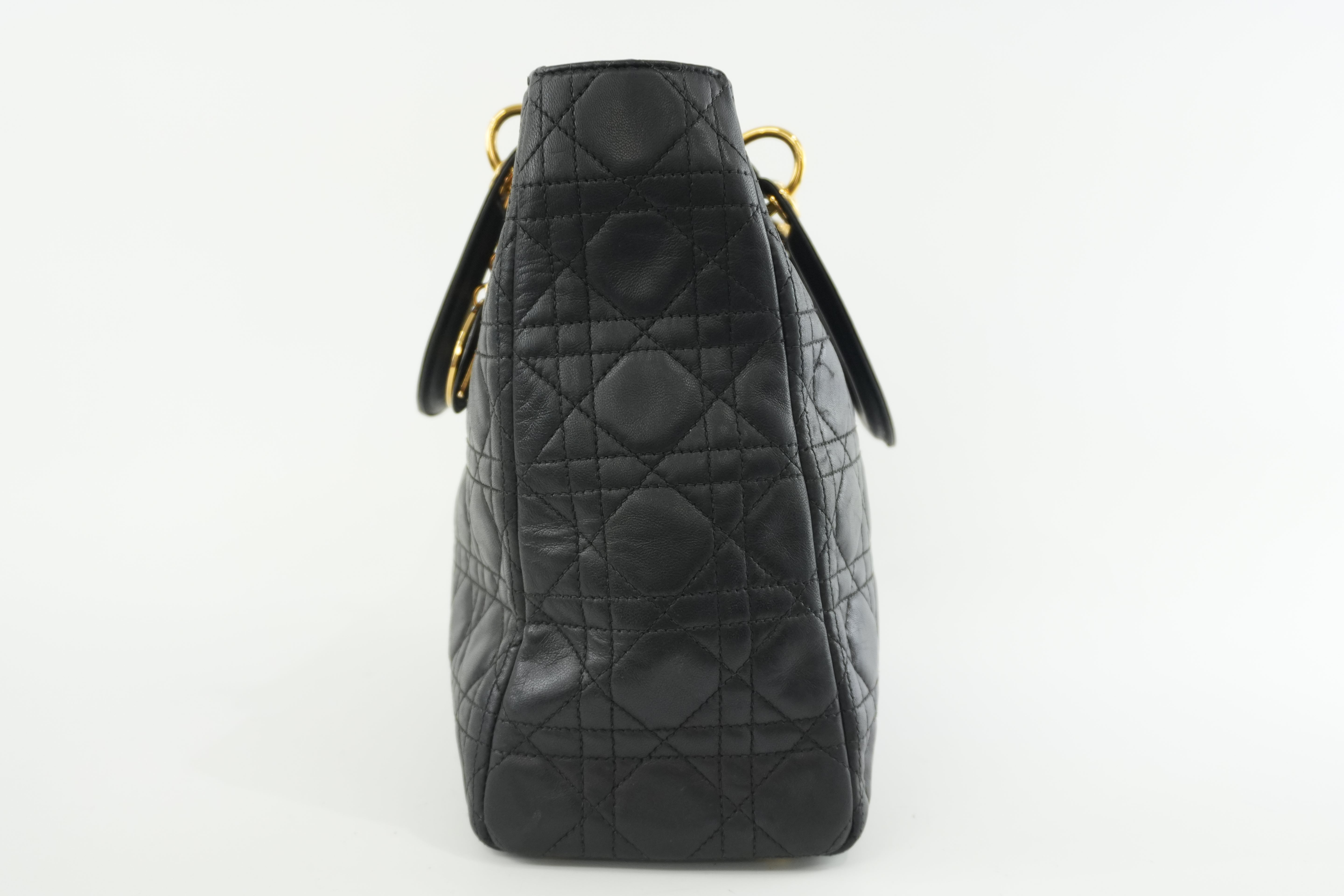 Christian Dior Lambskin Leather Lady Dior Handbag Black Used