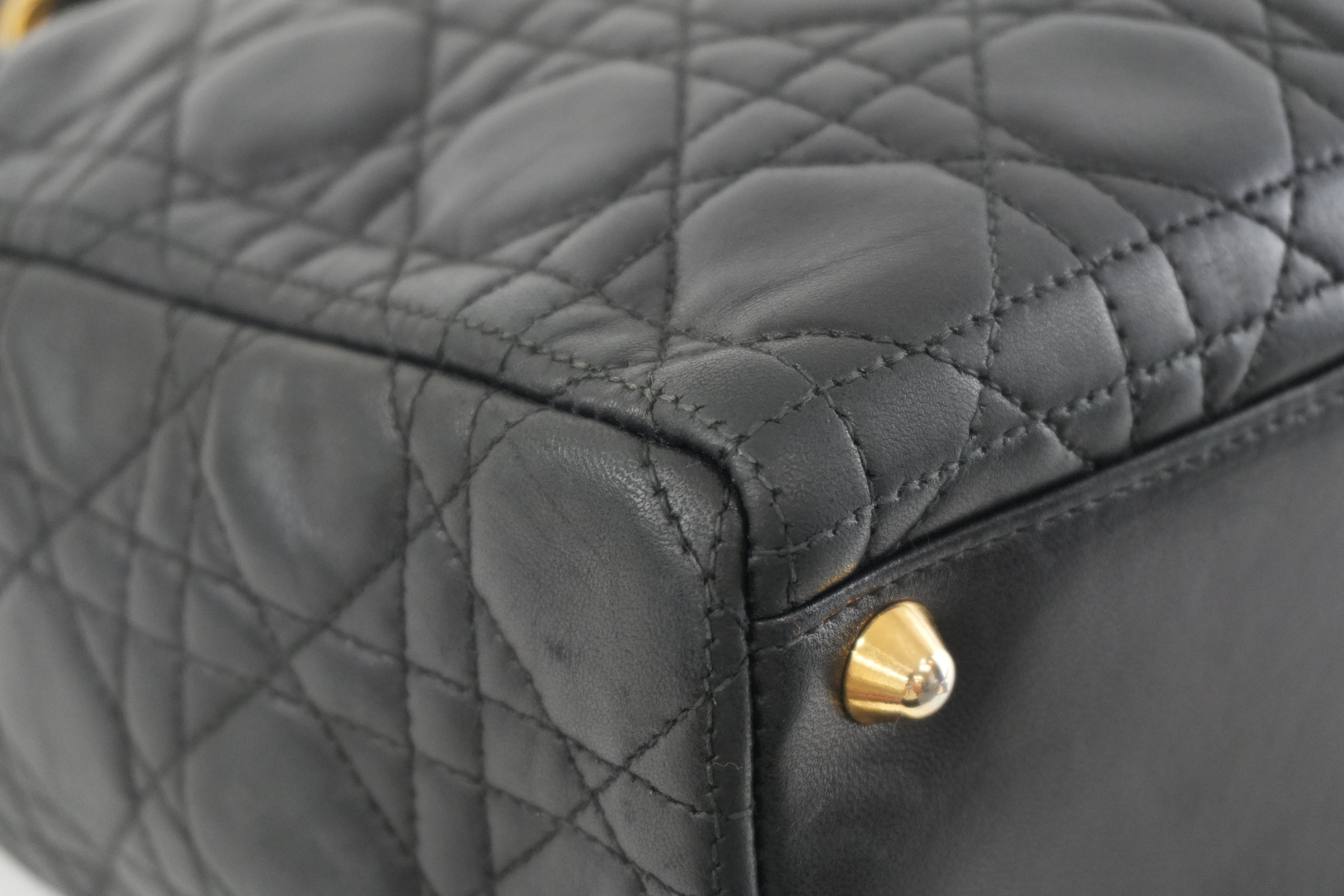 Christian Dior Lambskin Leather Lady Dior Handbag Black Used