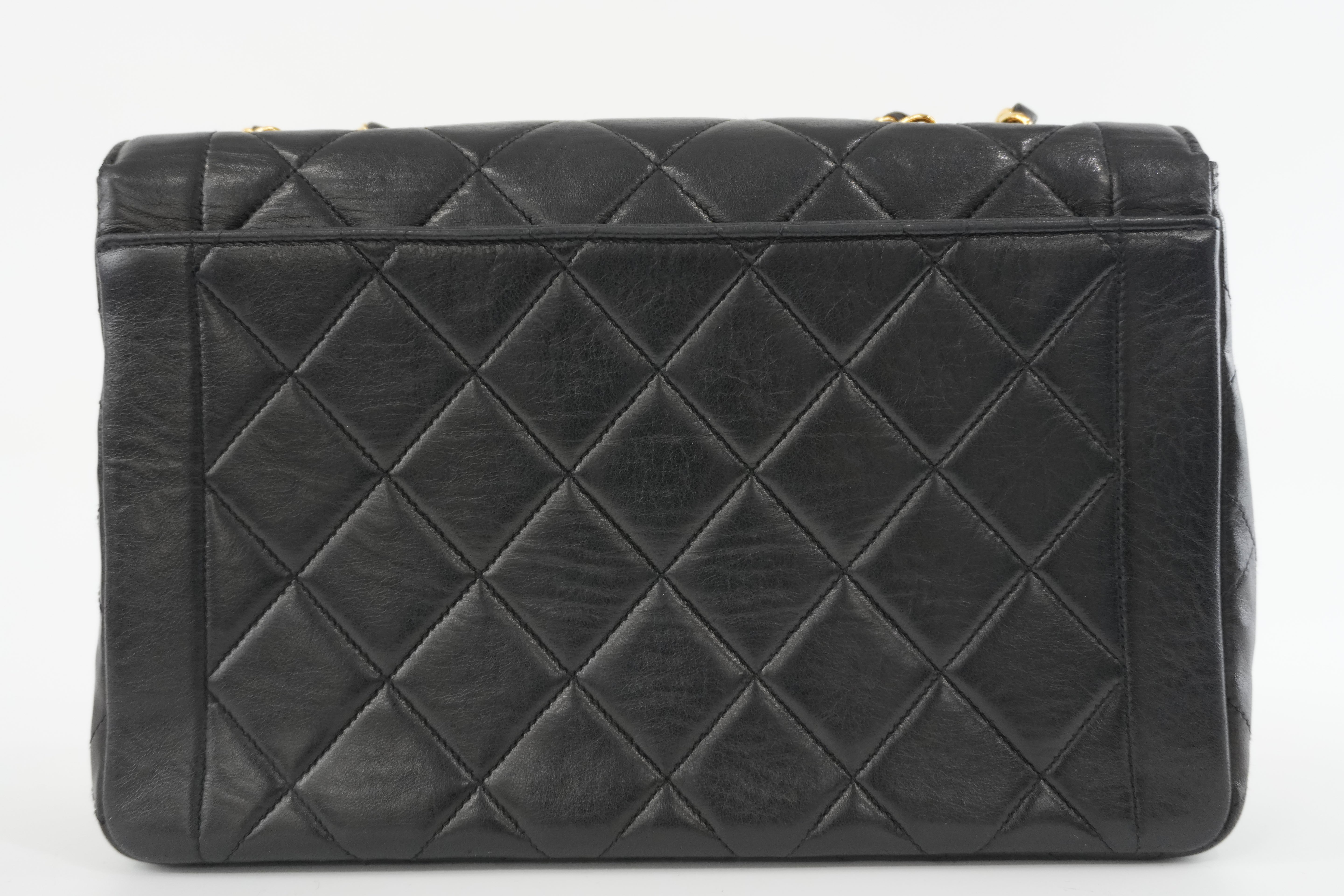 Chanel Lambskin Leather Single Flap Chain Shoulder Bag Black Used