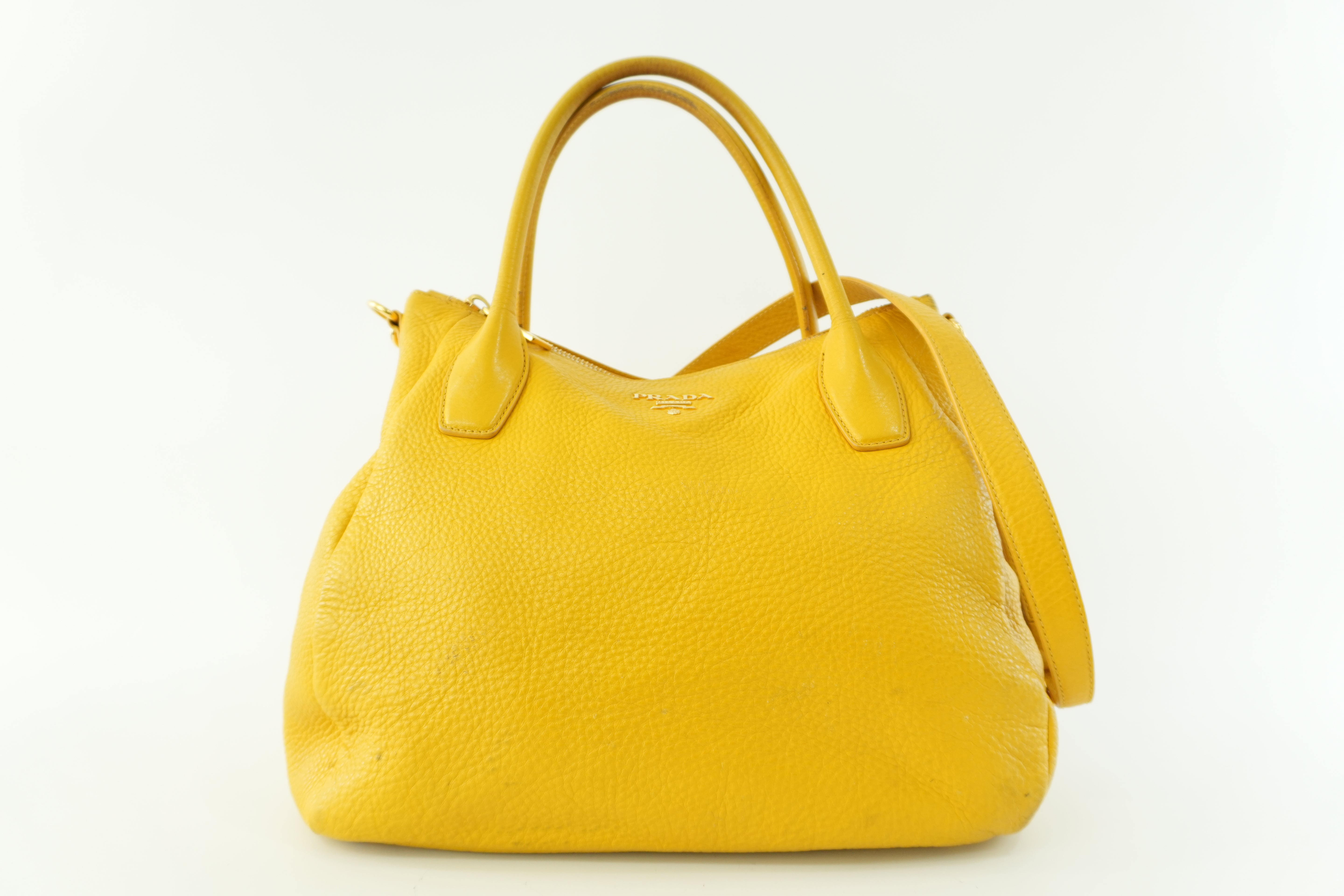 Prada Leather Two Way Shoulder Bag Yellow Used