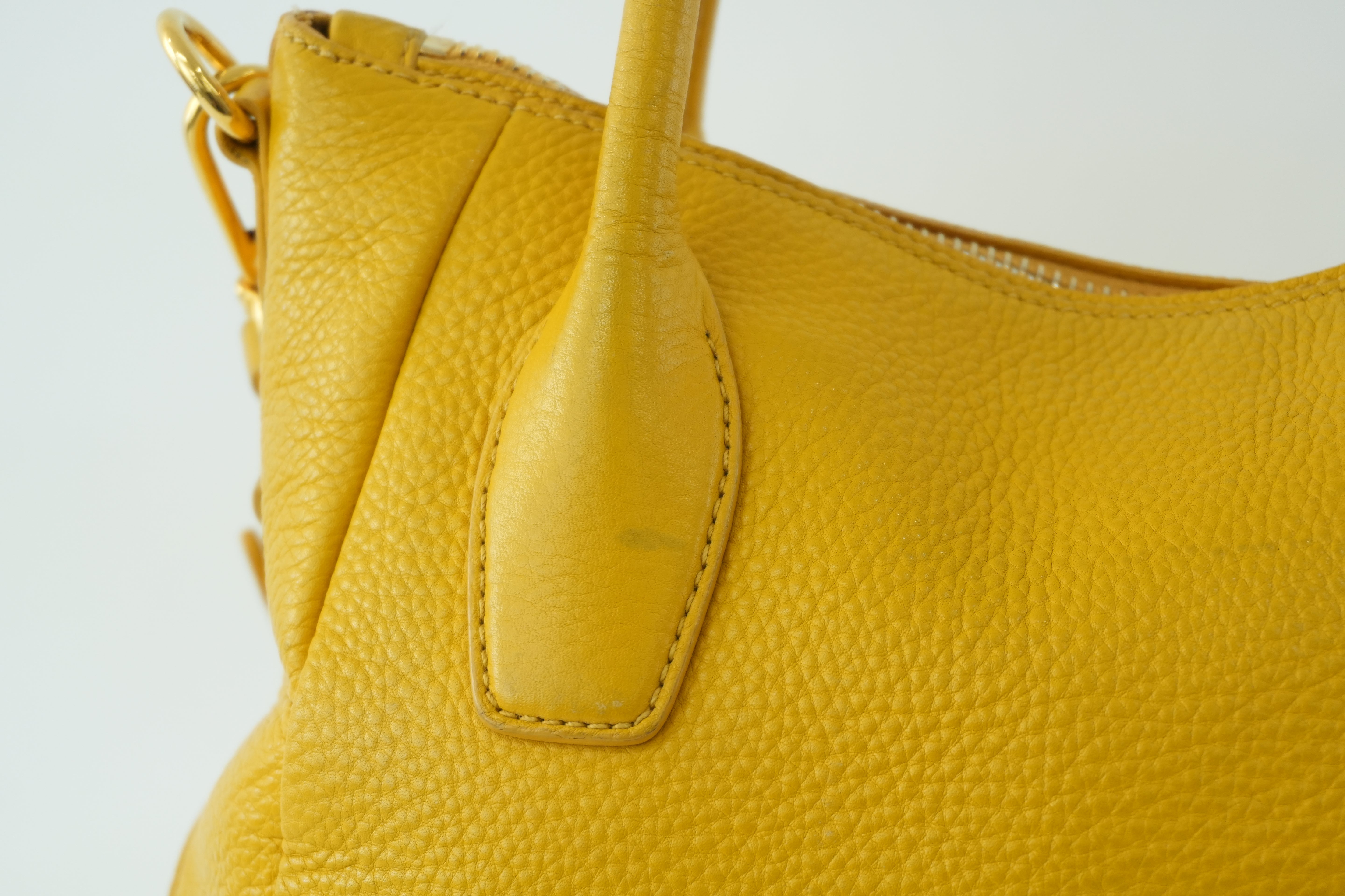 Prada Leather Two Way Shoulder Bag Yellow Used