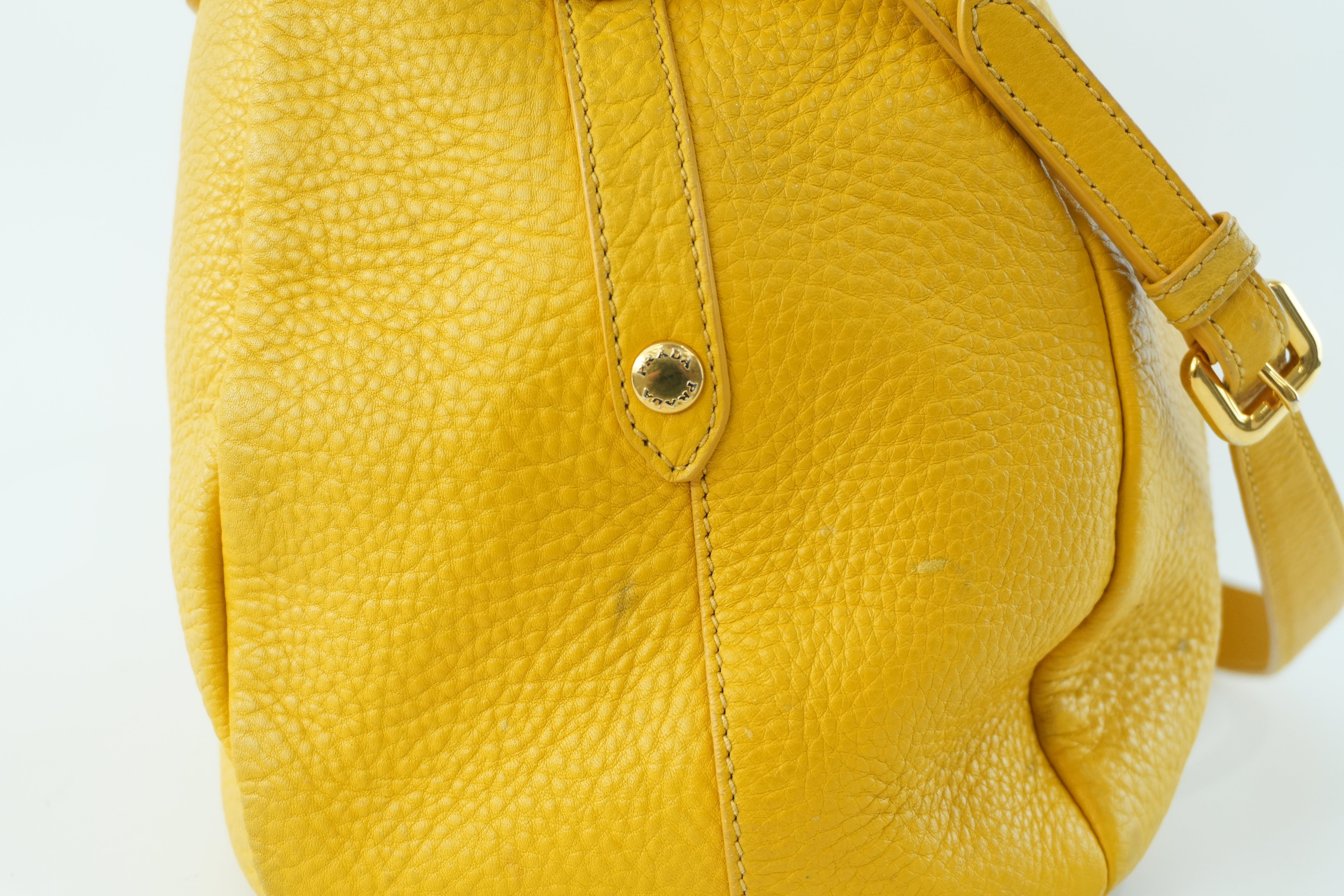 Prada Leather Two Way Shoulder Bag Yellow Used