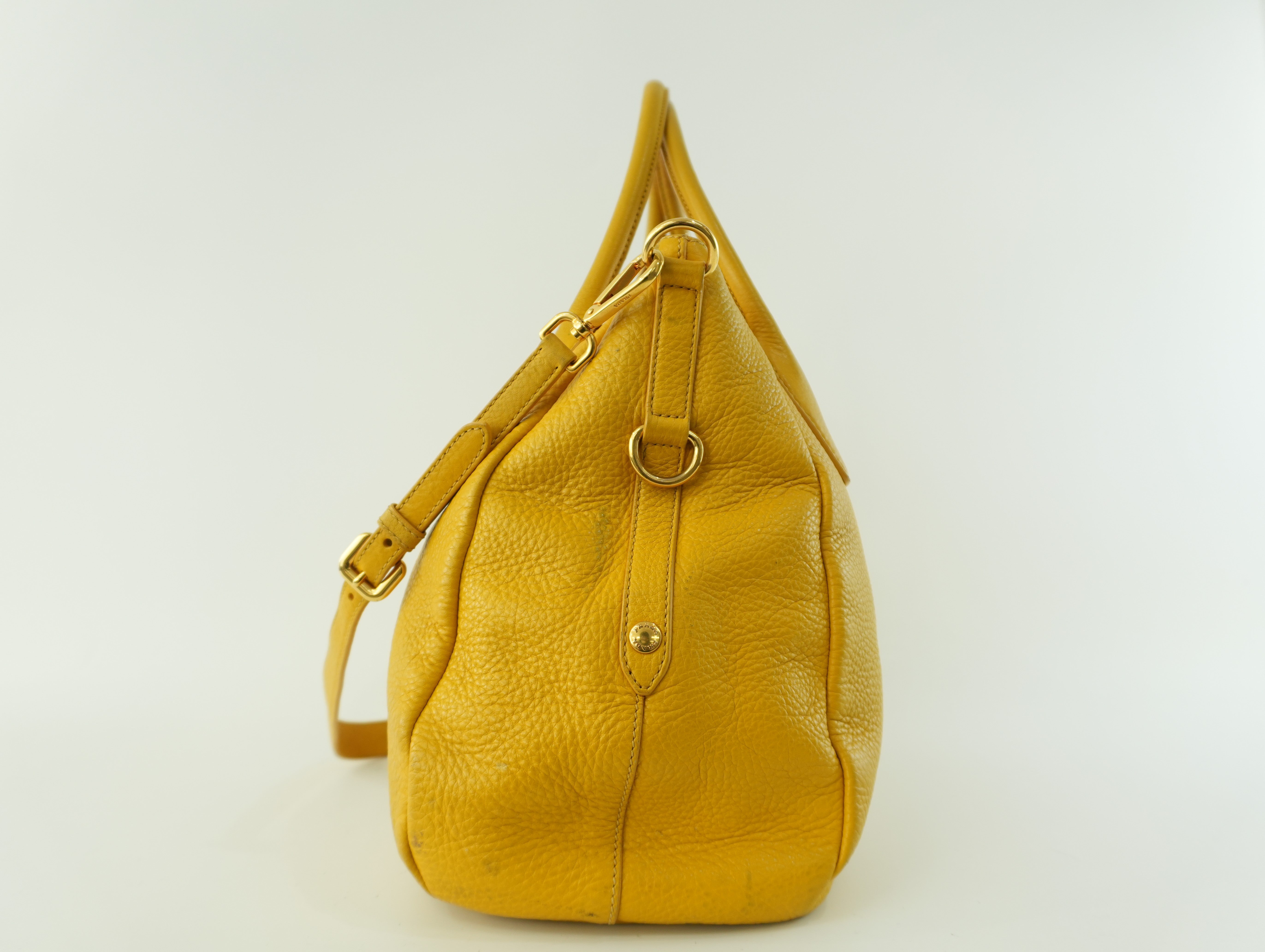 Prada Leather Two Way Shoulder Bag Yellow Used