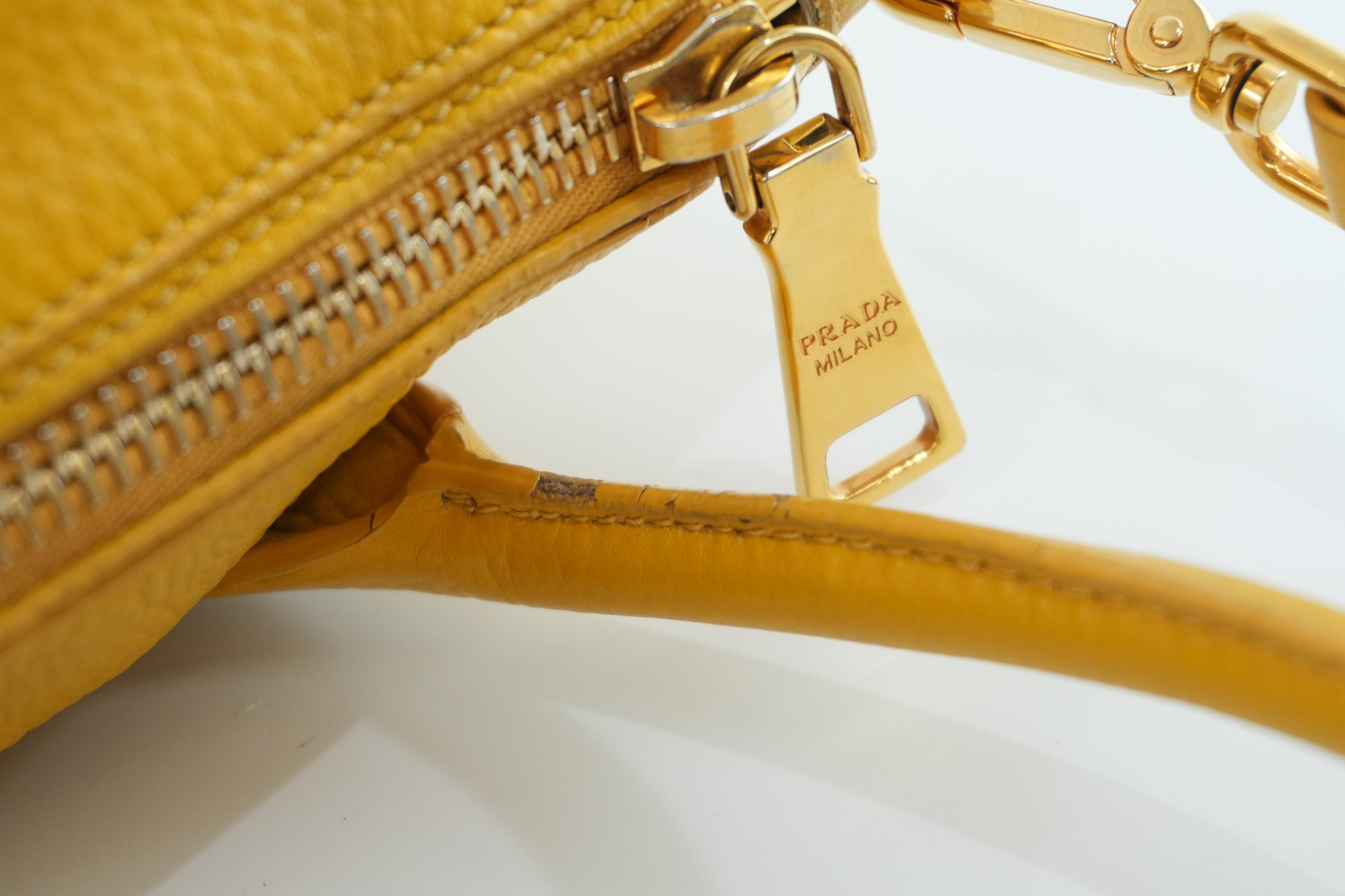 Prada Leather Two Way Shoulder Bag Yellow Used