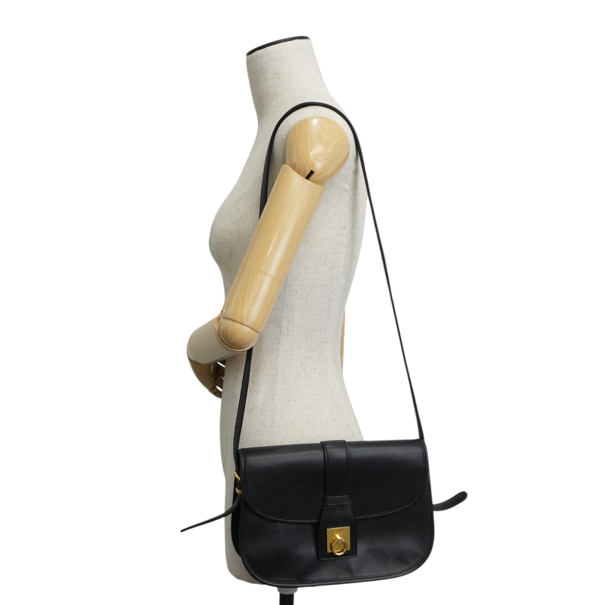 Celine Shoulder Bag Black Leather Used